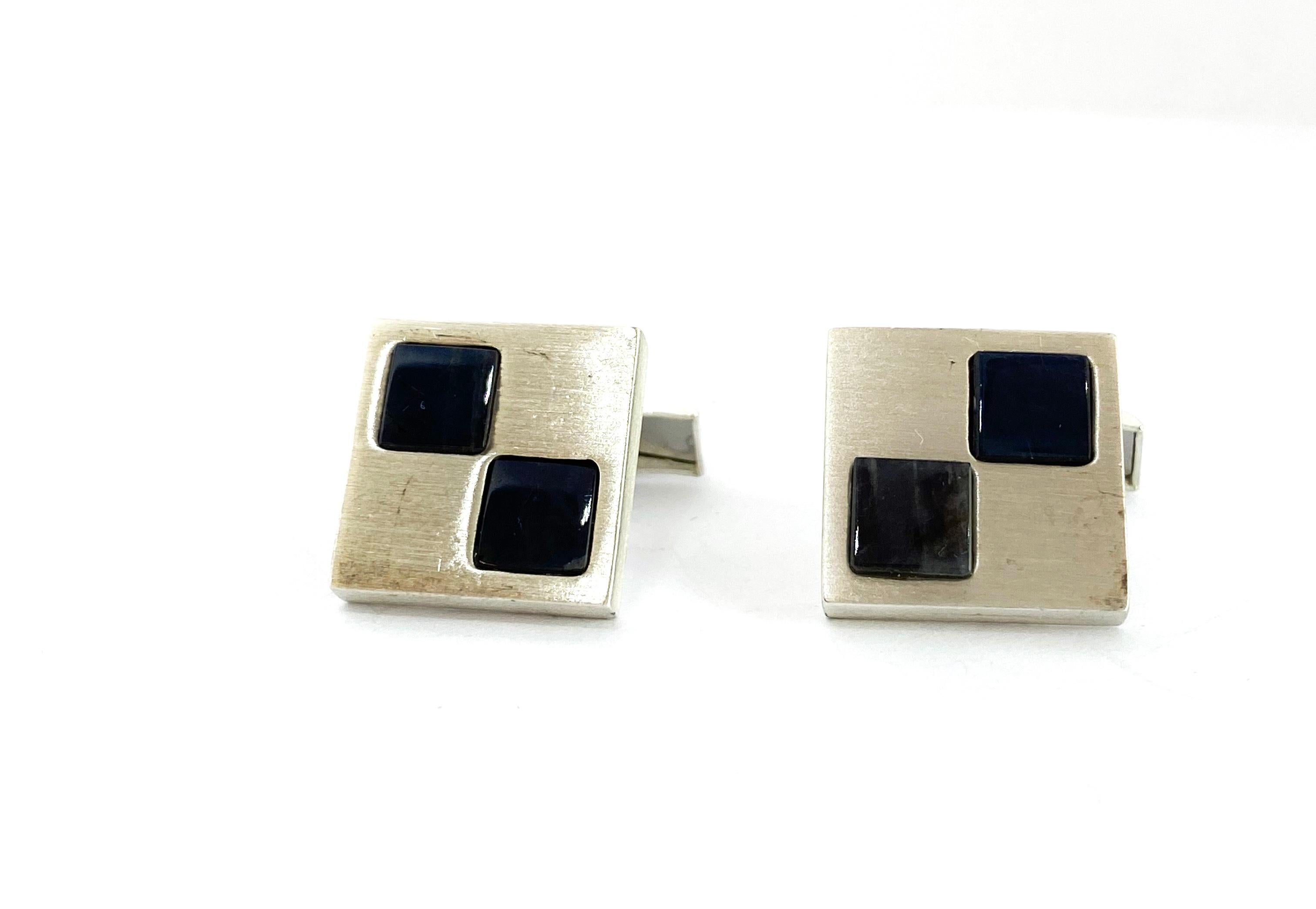 Modernist 925 Sterling Silver 1995 Vaasa Finland Spectrolite Cufflinks For Sale