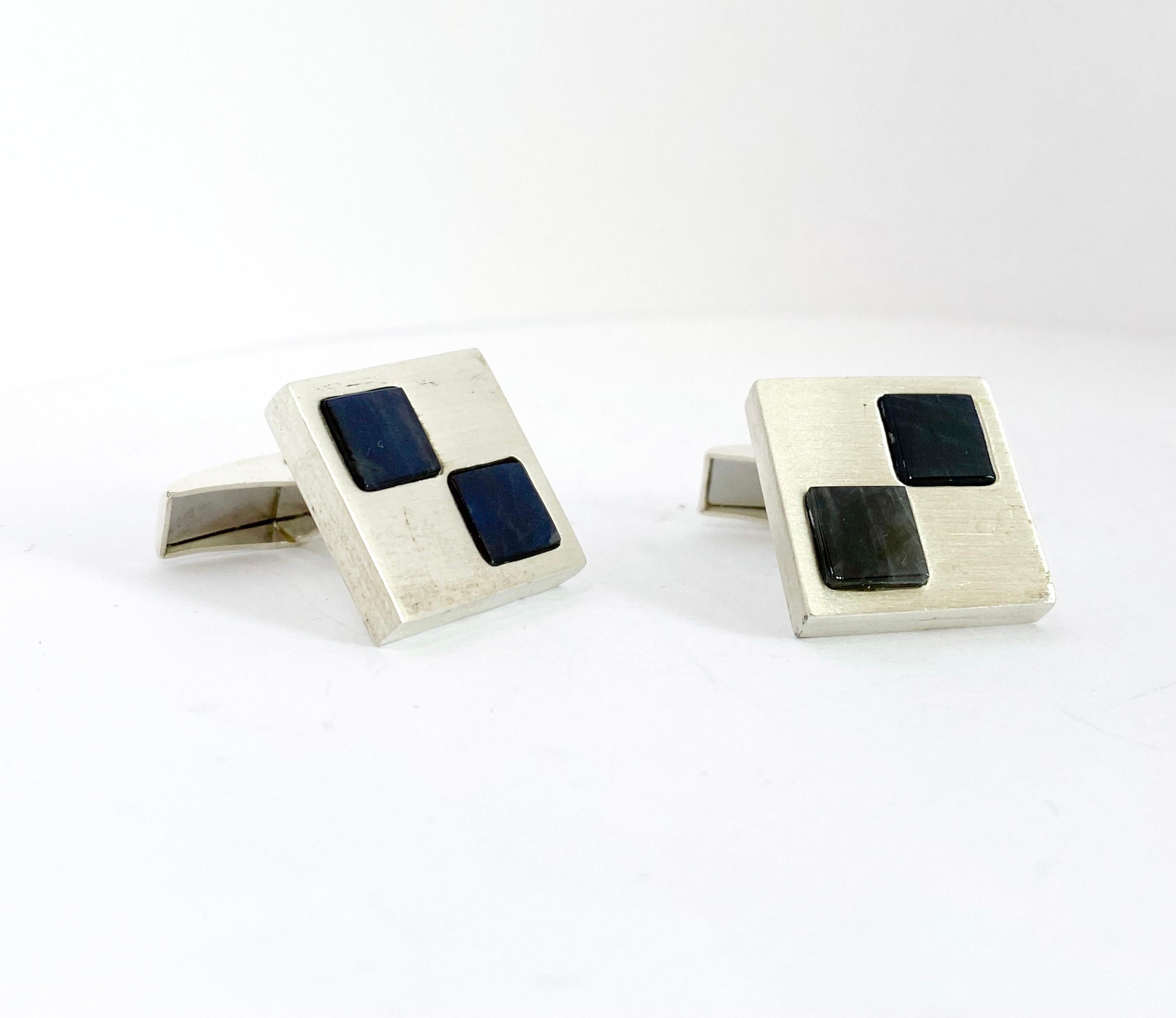 925 Sterling Silver 1995 Vaasa Finland Spectrolite Cufflinks In Good Condition For Sale In Orimattila, FI