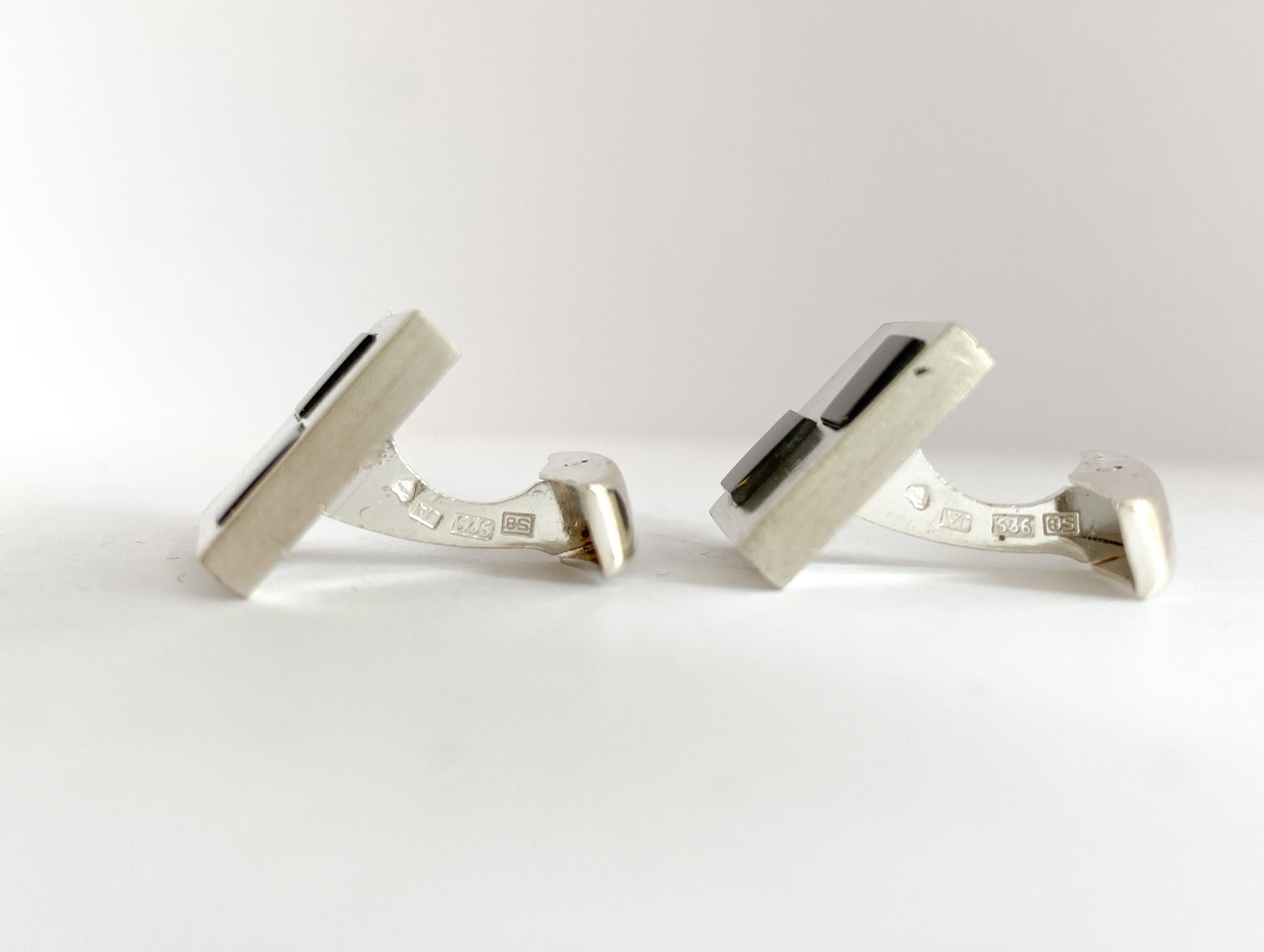 925 Sterling Silver 1995 Vaasa Finland Spectrolite Cufflinks For Sale 3