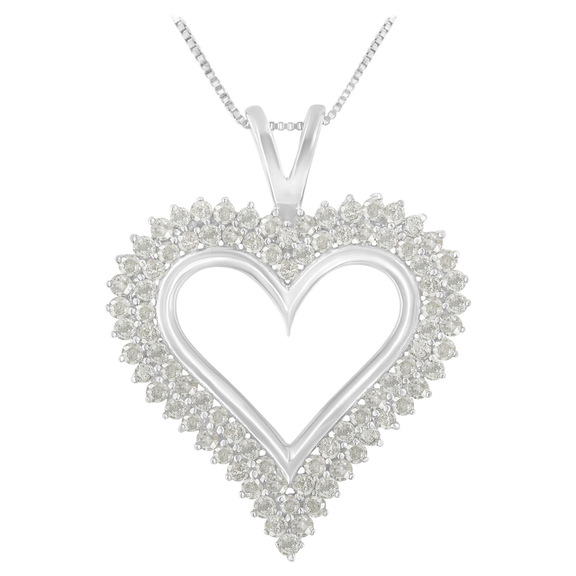 .925 Sterling Silver 1ct TDW Diamond Heart Pendant Necklace