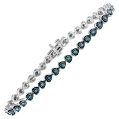 .925 Sterling Silver 1.00 Carat Treated Blue Diamond Heart Link Bracelet