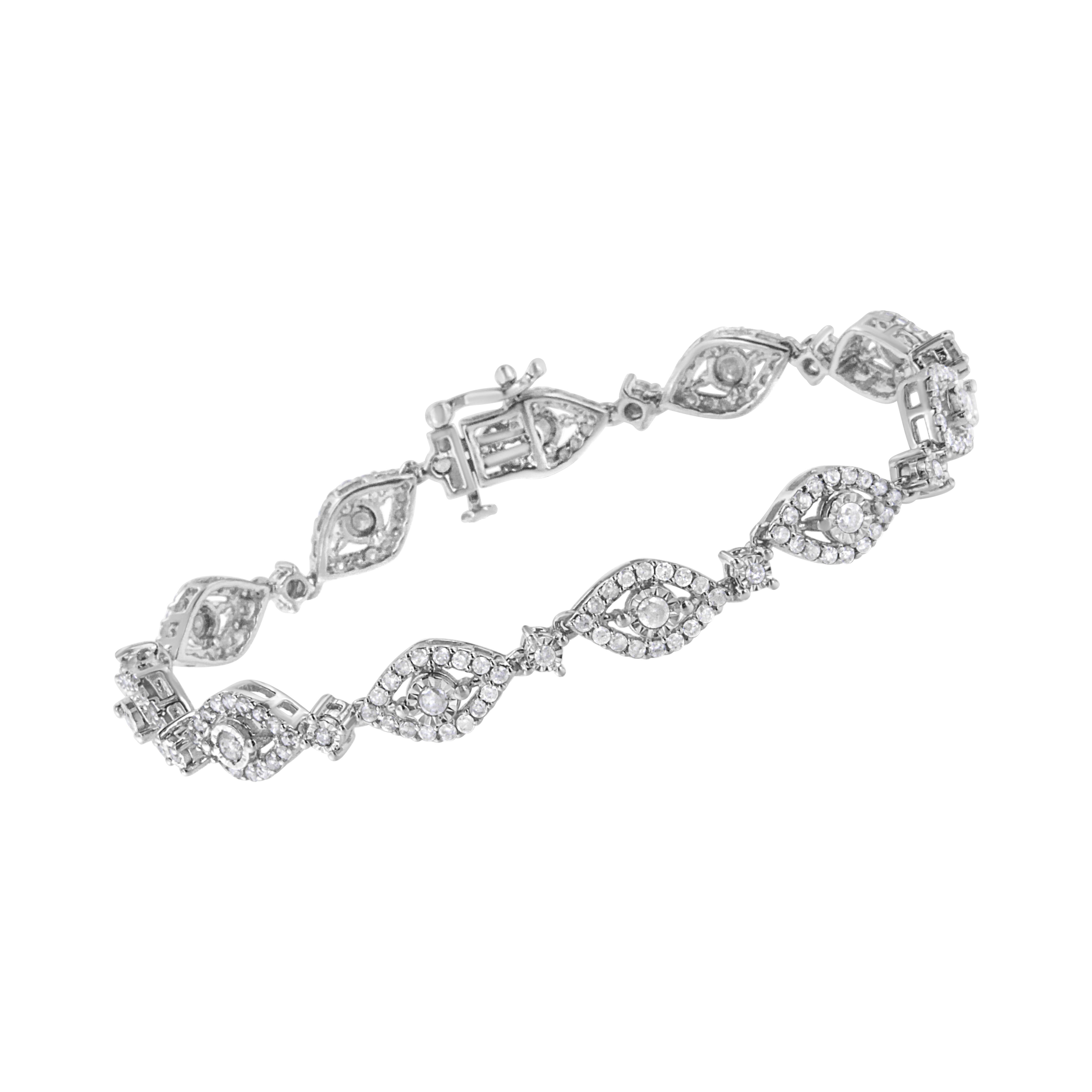 Contemporary .925 Sterling Silver 2 1/2 Carat Diamond Pear Shaped and Bezel Link Bracelet For Sale