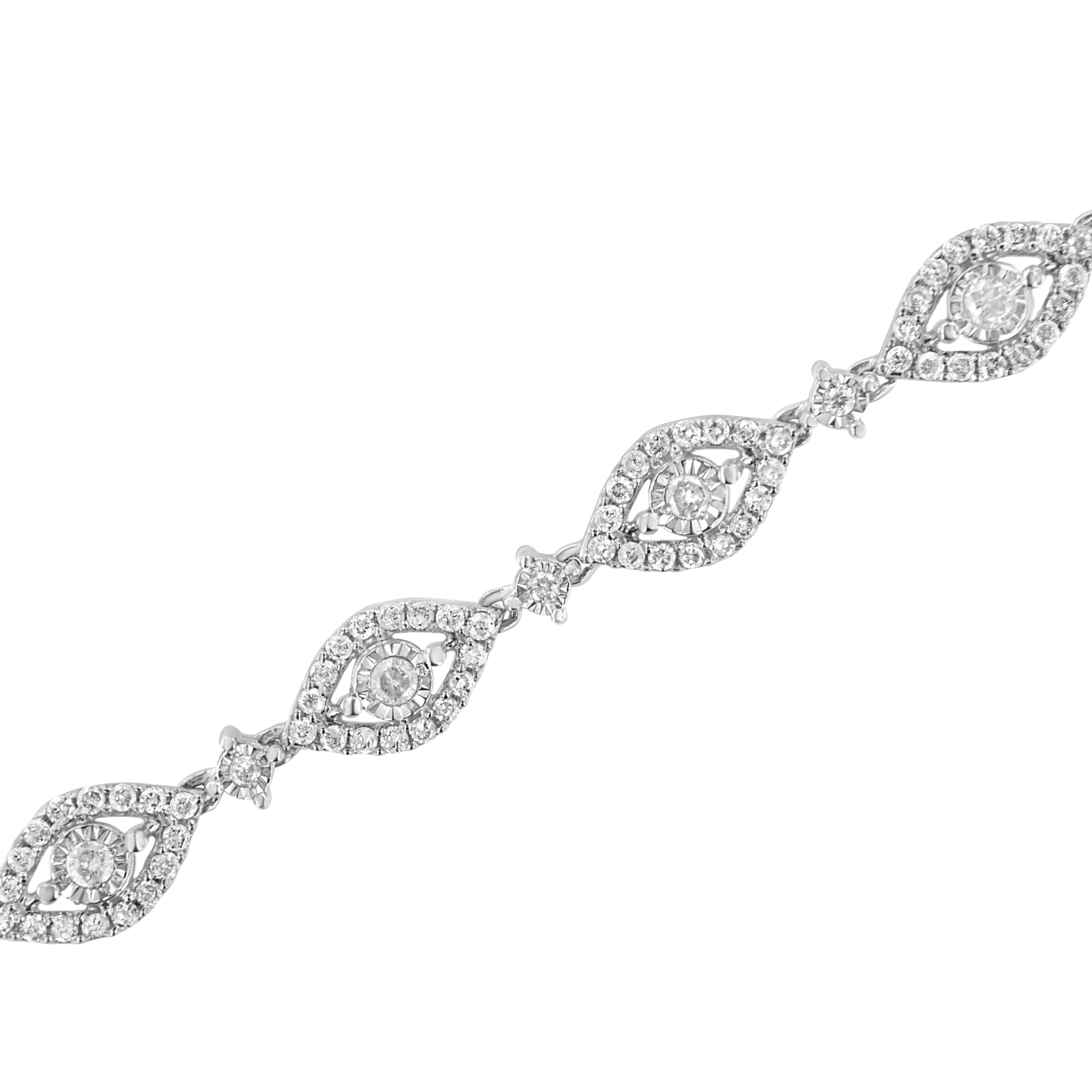 .925 A Silver 2 1/2 Carat Diamond Pear Shaped and Bezel Link Bracelet Neuf - En vente à New York, NY