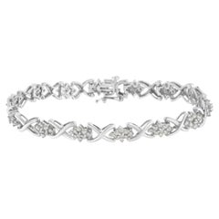 Bracelet à maillons en argent sterling avec grappe de diamants en forme de X de 2 1/4 carats, .925 carats