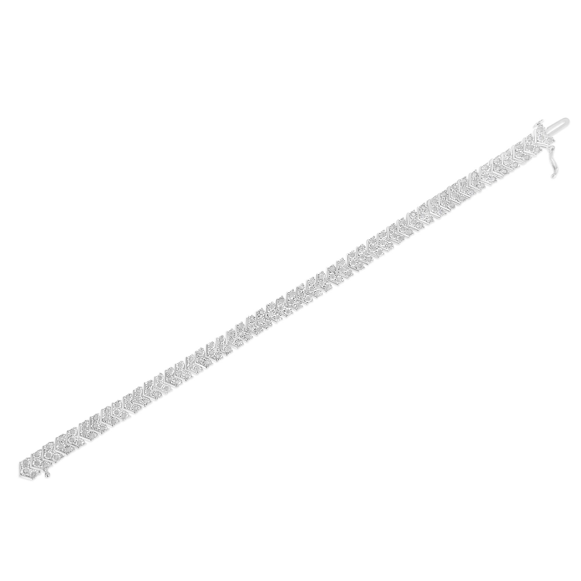 .925 Sterling Silver 2 1/6 Carat Diamond Tennis Bracelet In New Condition For Sale In New York, NY