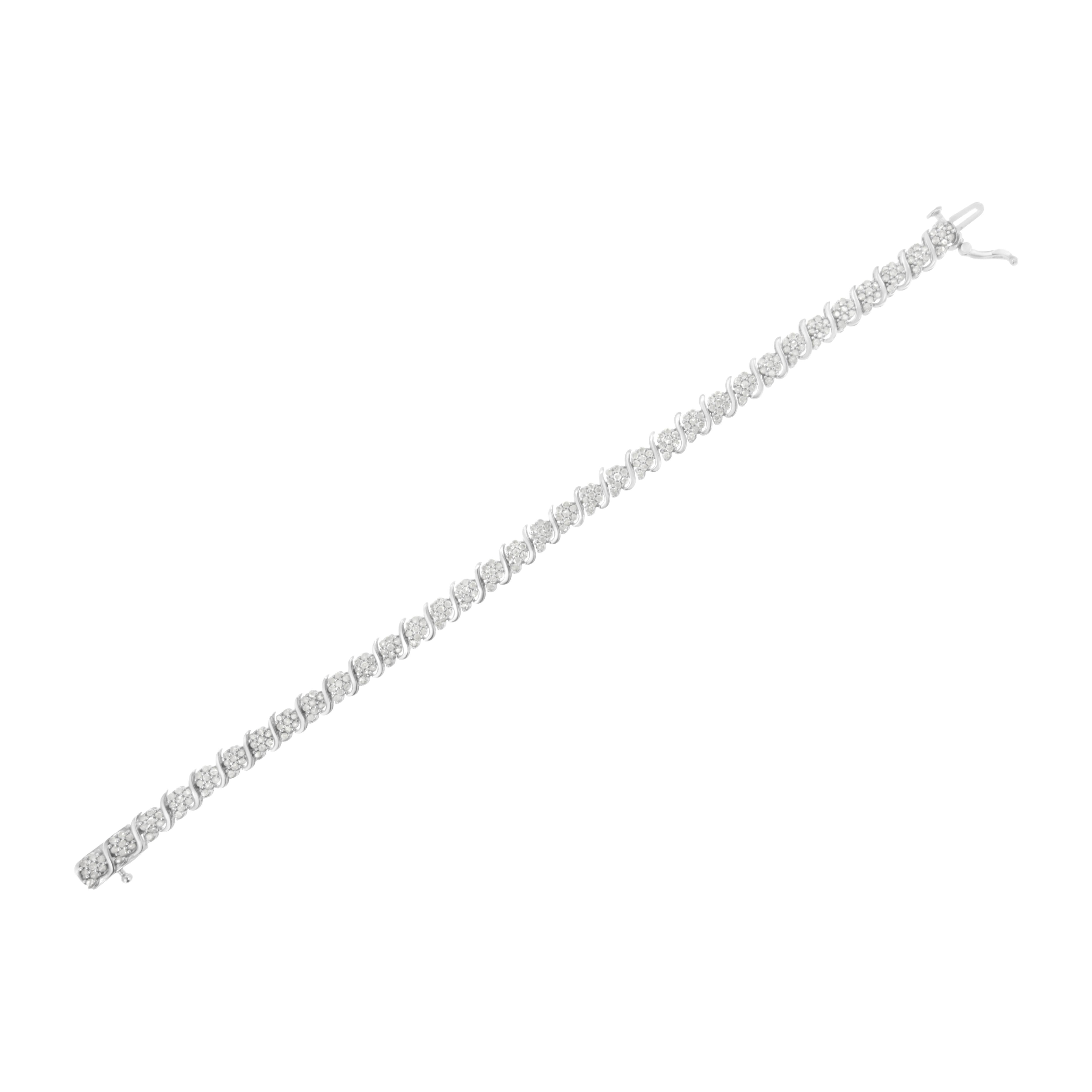 .925 Sterling Silber 2 3/4 Karat Diamant Floral Cluster Gliederarmband im Zustand „Neu“ im Angebot in New York, NY