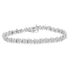 .925 Sterling Silver 2 3/4 Carat Diamond Floral Cluster Link Bracelet