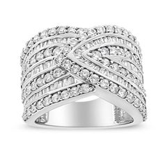 .925 Sterling Silver 2 3/8 Cttw Diamond Multi Row Overlay Band Ring
