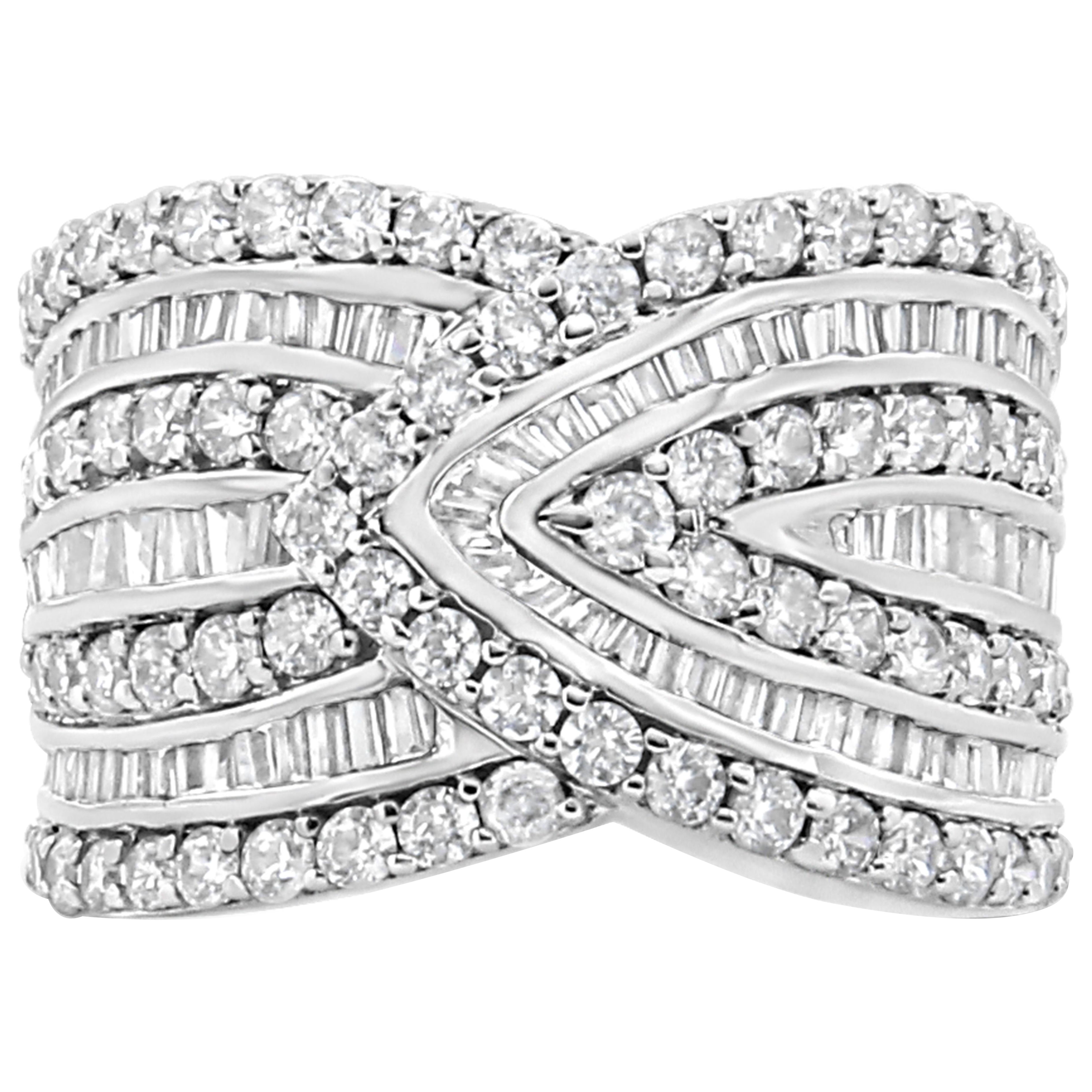 Anillo de plata de ley .925 con superposición de varias filas de diamantes de 2 3/8 qtw
