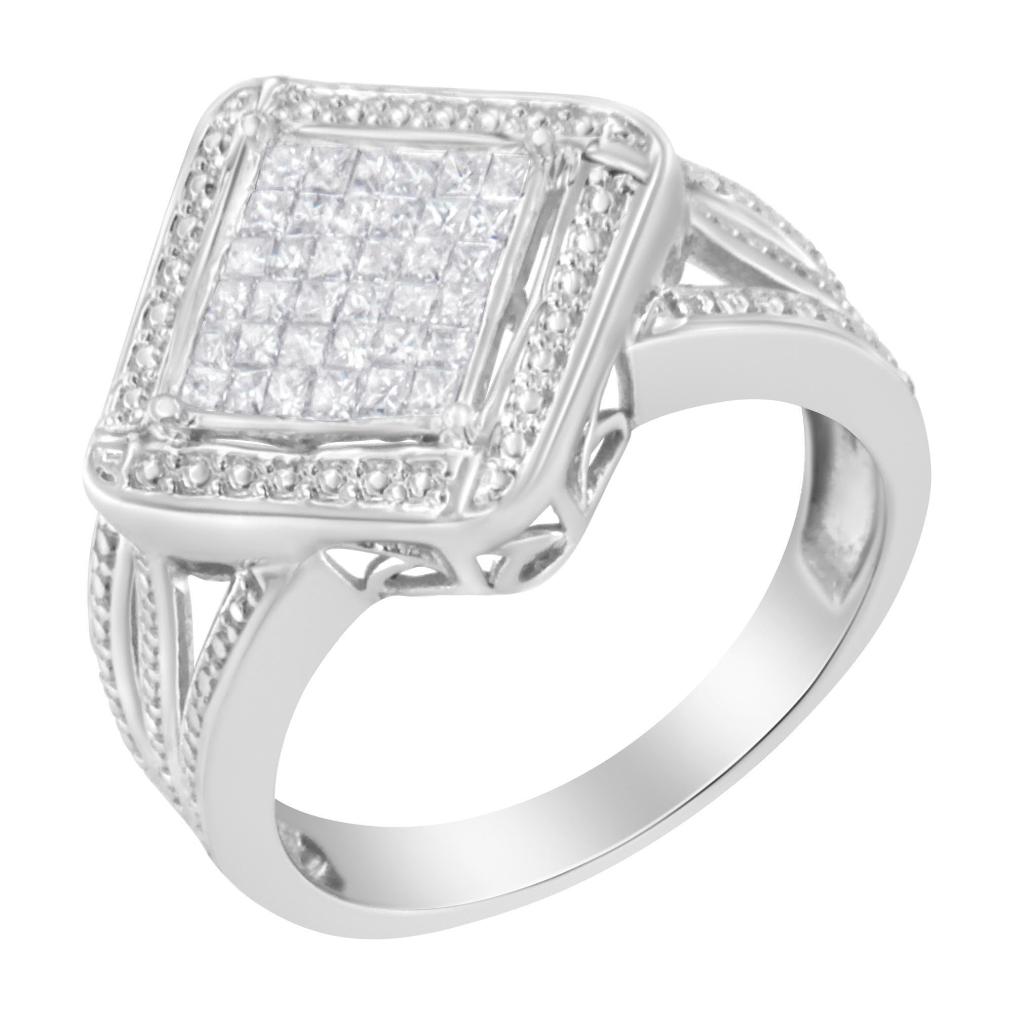 Moderne .925 Sterling Silver 2/5 Cttw Princess Cut Diamond Cocktail Ring en vente