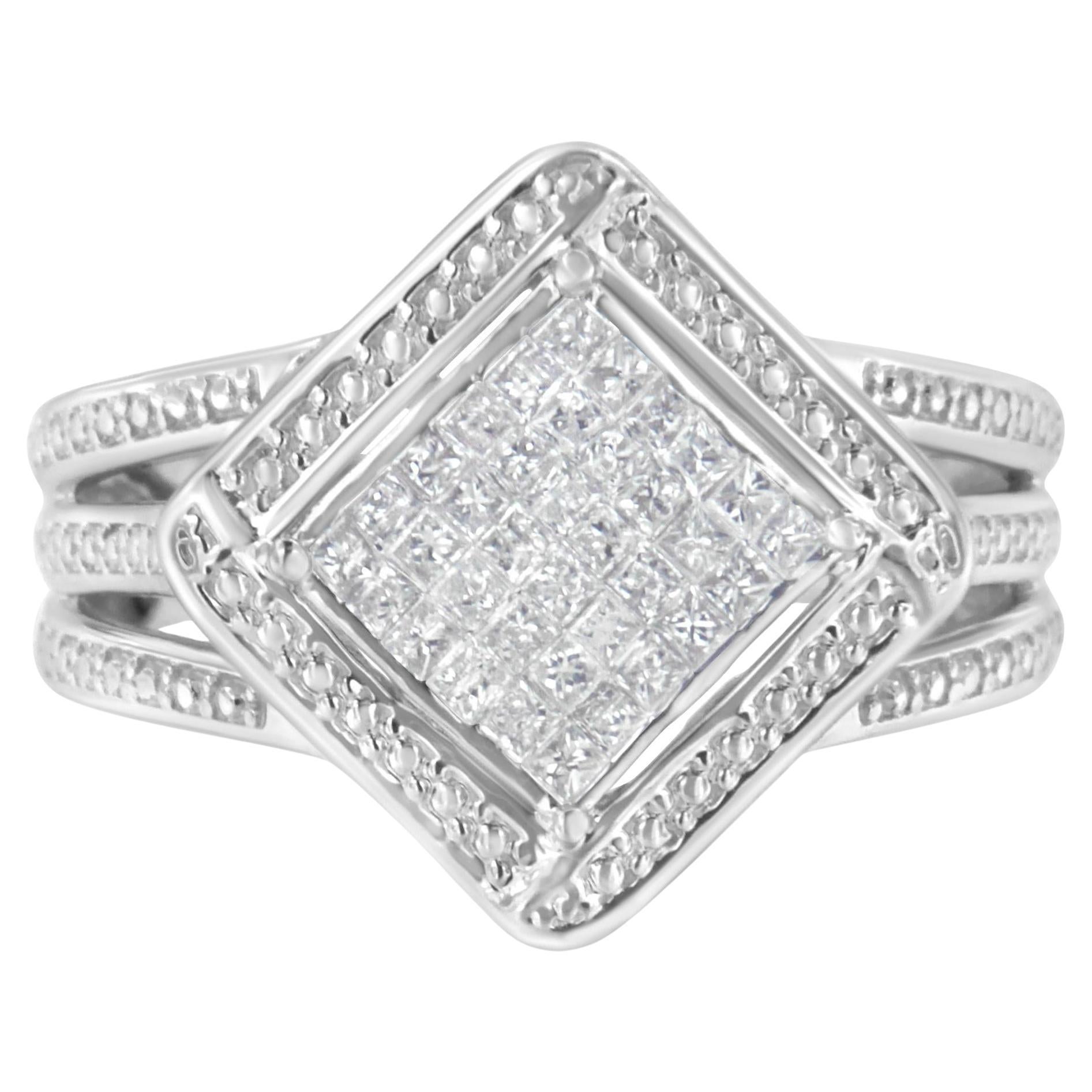 .925 Sterling Silver 2/5 Cttw Princess Cut Diamond Cocktail Ring