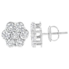Sterling Silver Floral Composite 7 Stone Diamond Stud Earrings