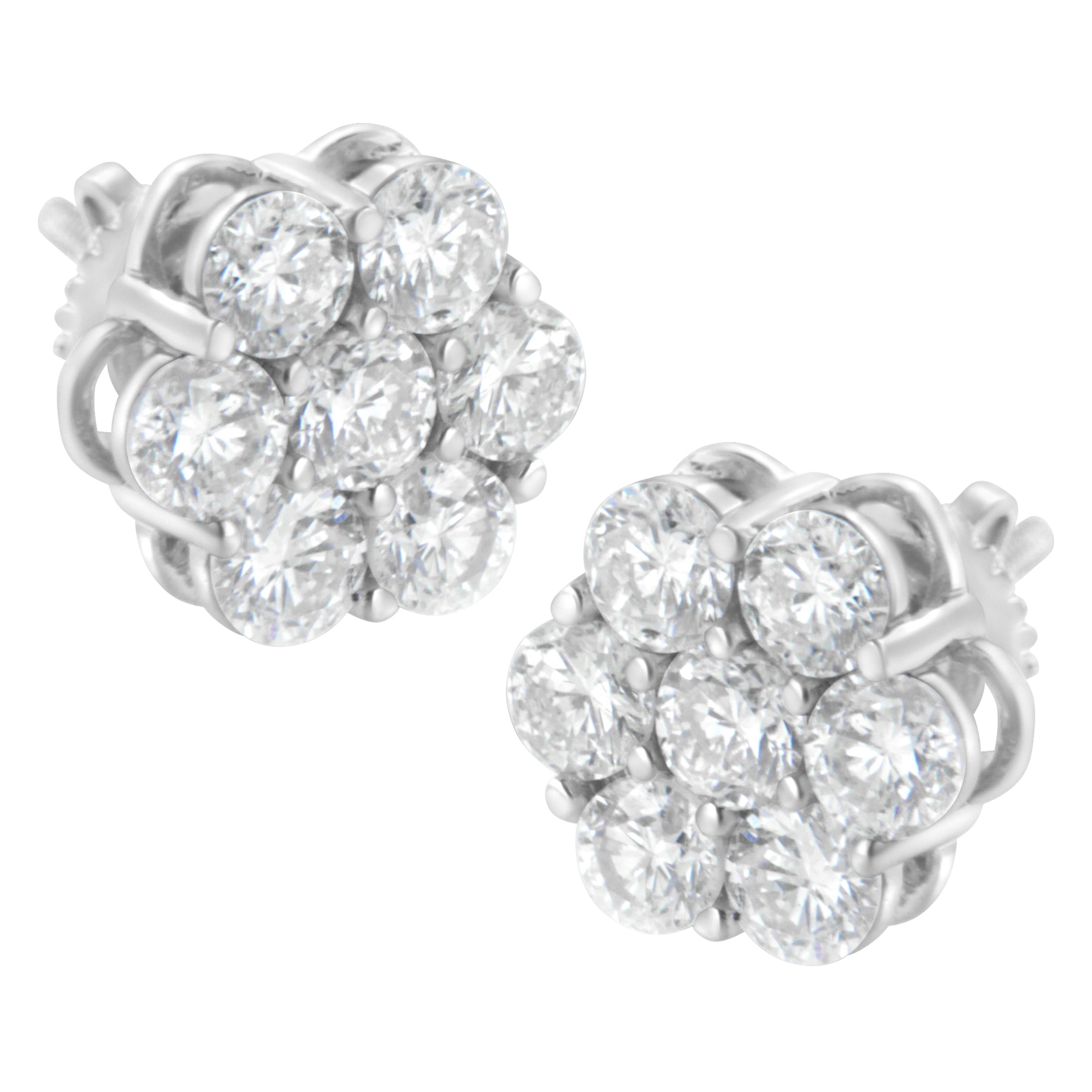 Sterling Silver Floral Composite 7 Stone Diamond Stud Earrings