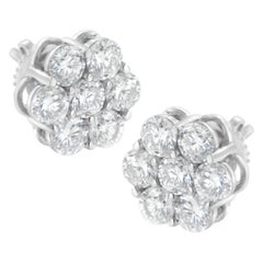 Sterling Silver Floral Composite 7 Stone Diamond Stud Earrings