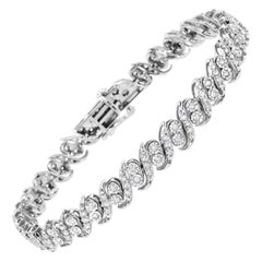 .925 Sterlingsilber 2,0 Karat Diamant-Gliederarmband "S" mit Rundschliff im Rundschliff
