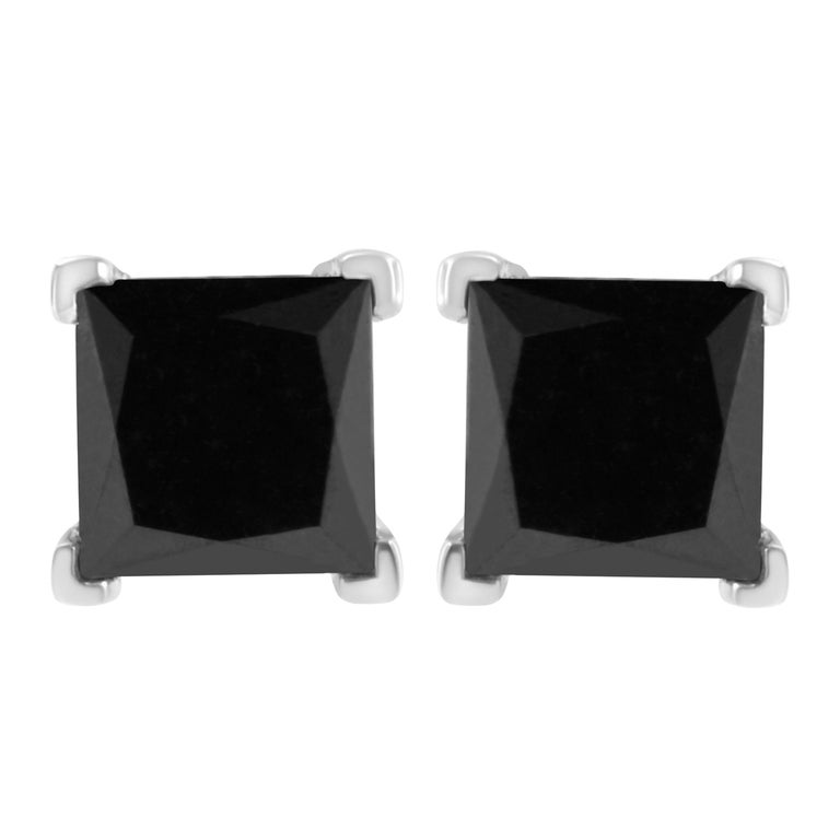 Klassische Ohrstecker aus Sterlingsilber mit 2,0 Karat schwarzen Diamanten  und Schraubverschluss im Angebot bei 1stDibs