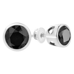 .925 Sterling Silver 2.0 Carat Black Diamond Bezel Solitaire Stud Earrings