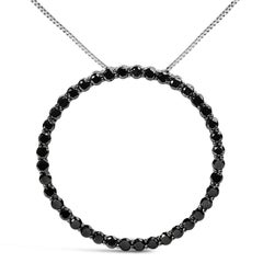 .925 Sterling Silver 2.0 Carat Black Diamond Open Hoop Circle Pendant Necklace