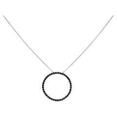 .925 Sterling Silver 2.0 Carat Black Diamond Open Hoop Circle Pendant Necklace