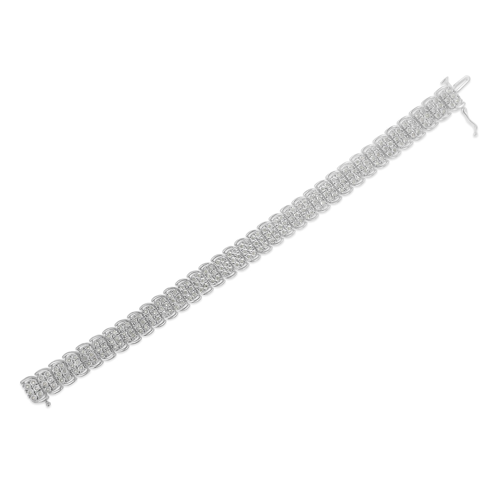 .925 Sterling-Silber 2,0 Karat Diamant 3 Row S Curve Line Tennisarmband im Zustand „Neu“ im Angebot in New York, NY