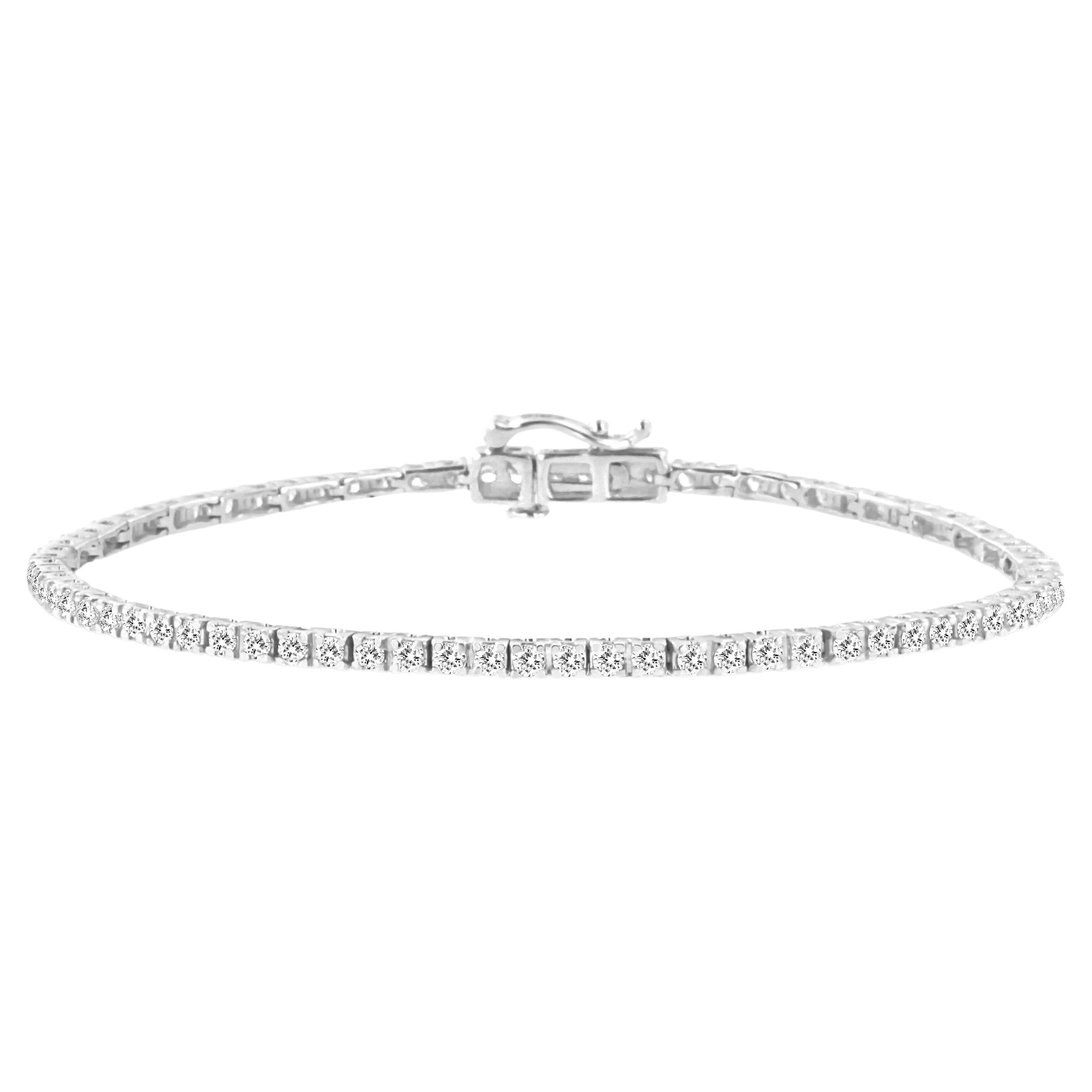 .925 Sterling Silver 2.0 Carat Diamond Classic Link Tennis Bracelet For Sale