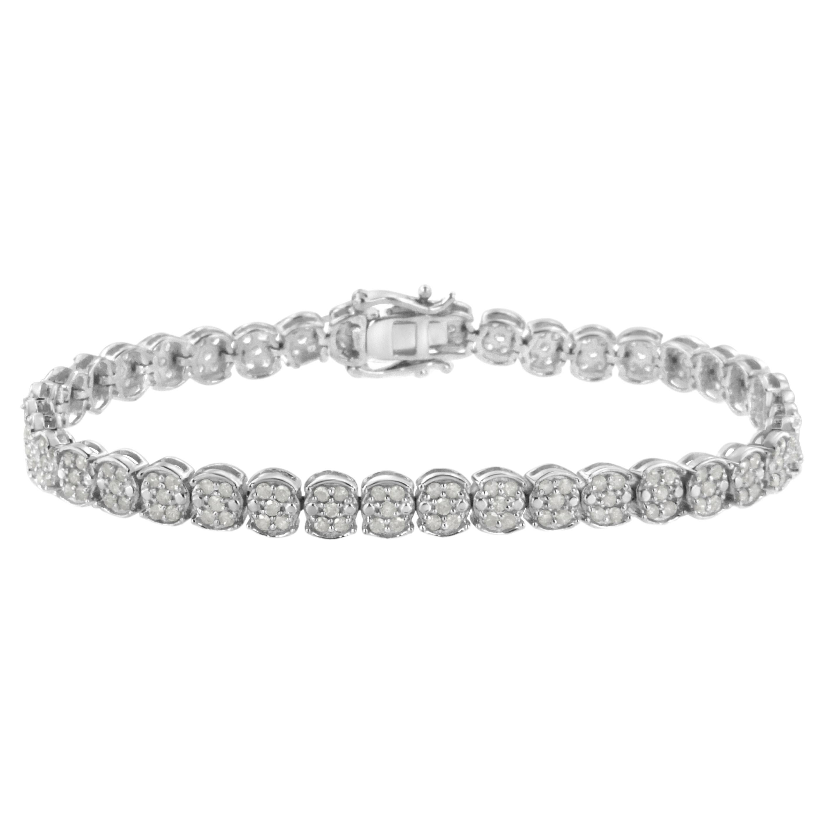 .925 Sterling Silver 2.0 Carat Diamond Cluster Link Bracelet For Sale
