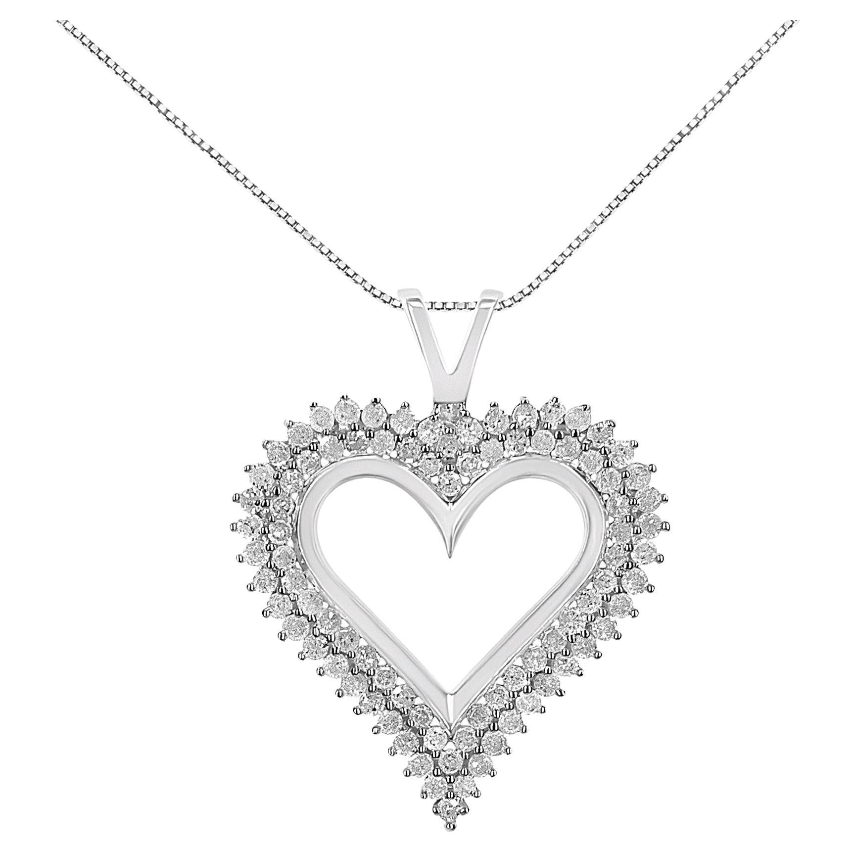 Collier pendentif cœur en argent sterling avec diamants de 2,0 carats de .925 en vente