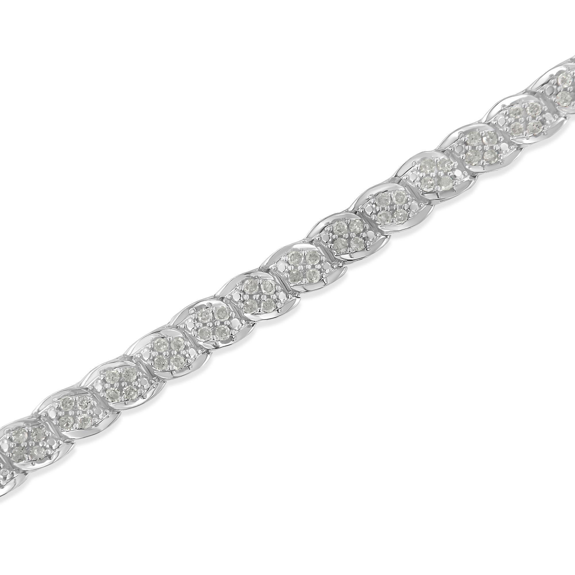 .925 Sterlingsilber 2,0 Karat Diamant-Gliederarmband (Rundschliff) im Angebot