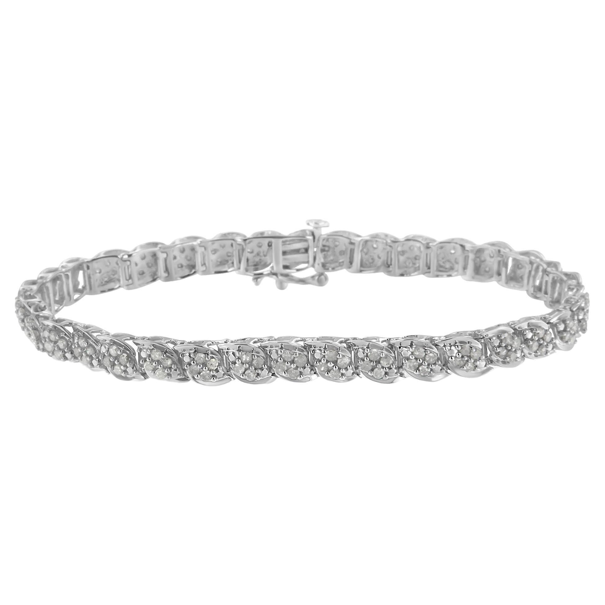 .925 Sterling Silver 2.0 Carat Diamond Link Bracelet For Sale