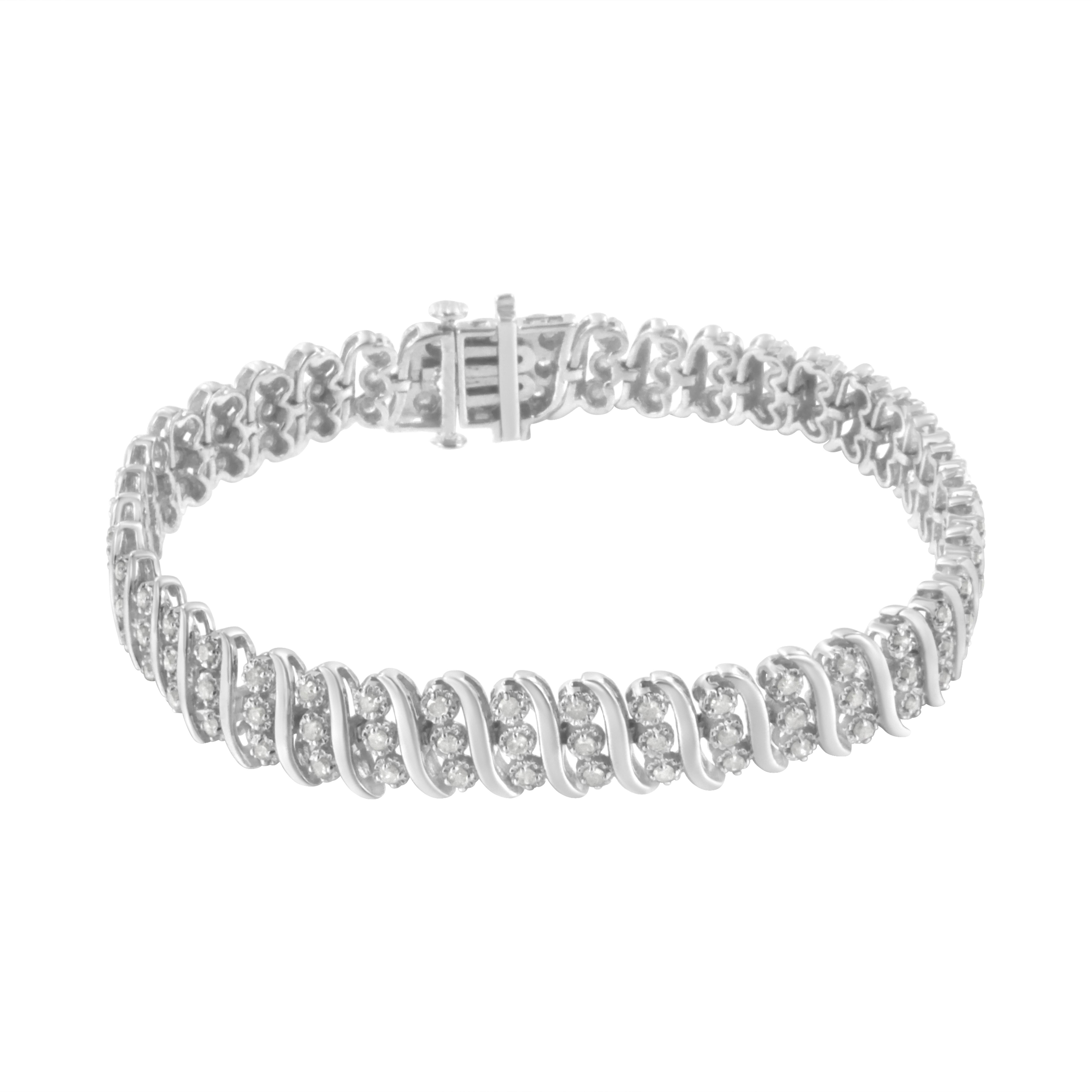 A gorgeous sterling silver double row diamond bracelet, perfect for your collection. This stunning piece has an alternating design of silver 