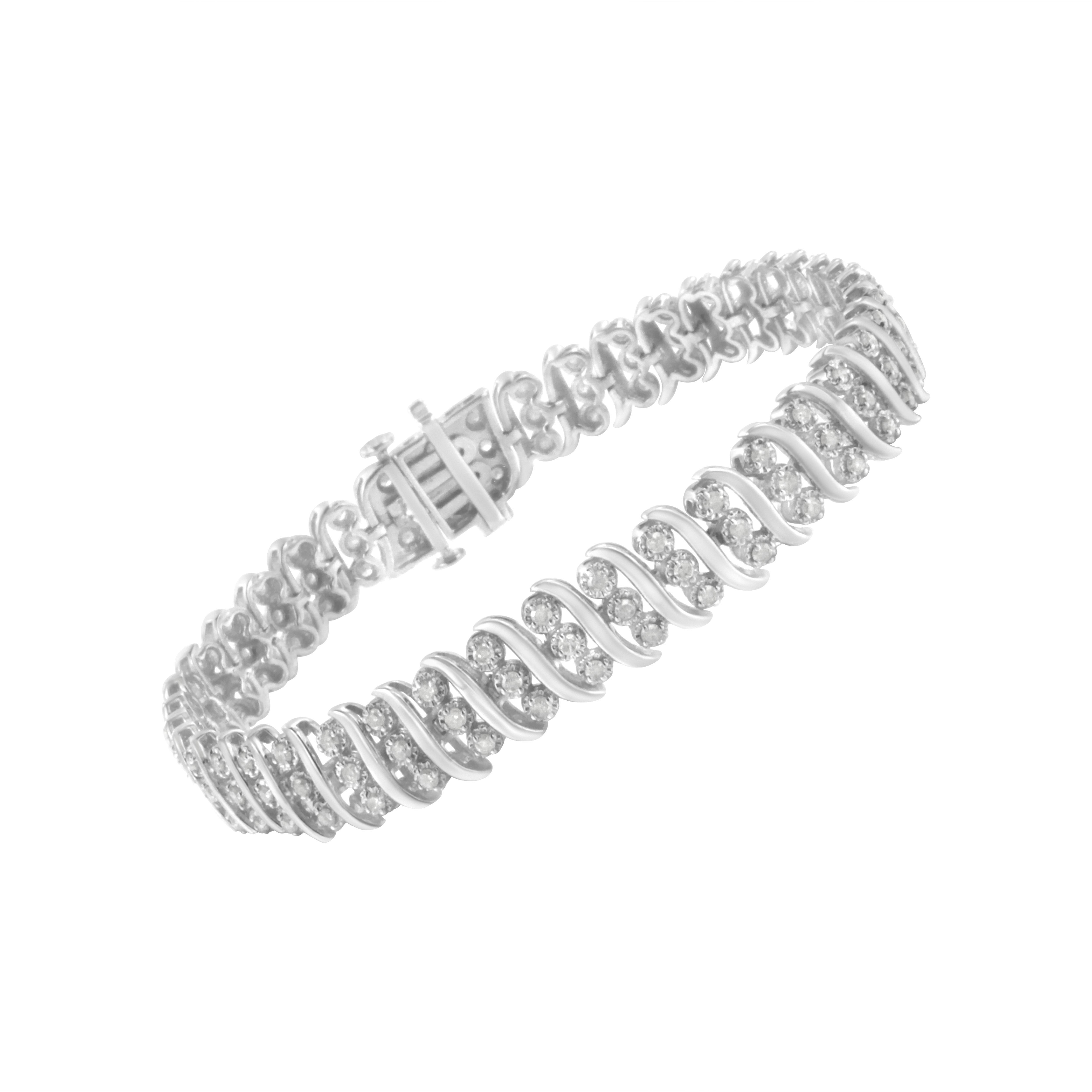 Contemporary .925 Sterling Silver 2.0 Carat Diamond Link Double Row Bracelet