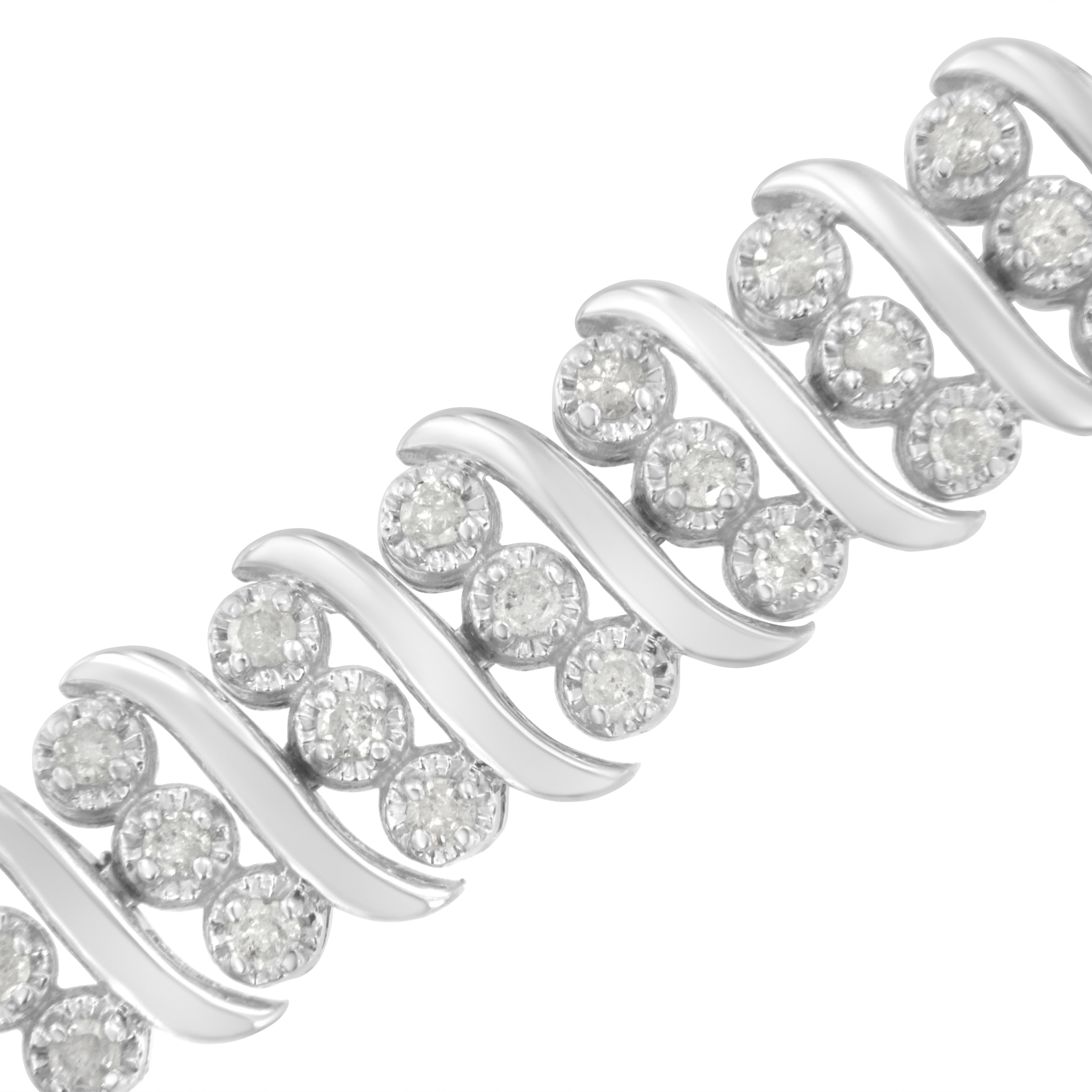 .925 Sterling Silver 2.0 Carat Diamond Link Double Row Bracelet In New Condition In New York, NY