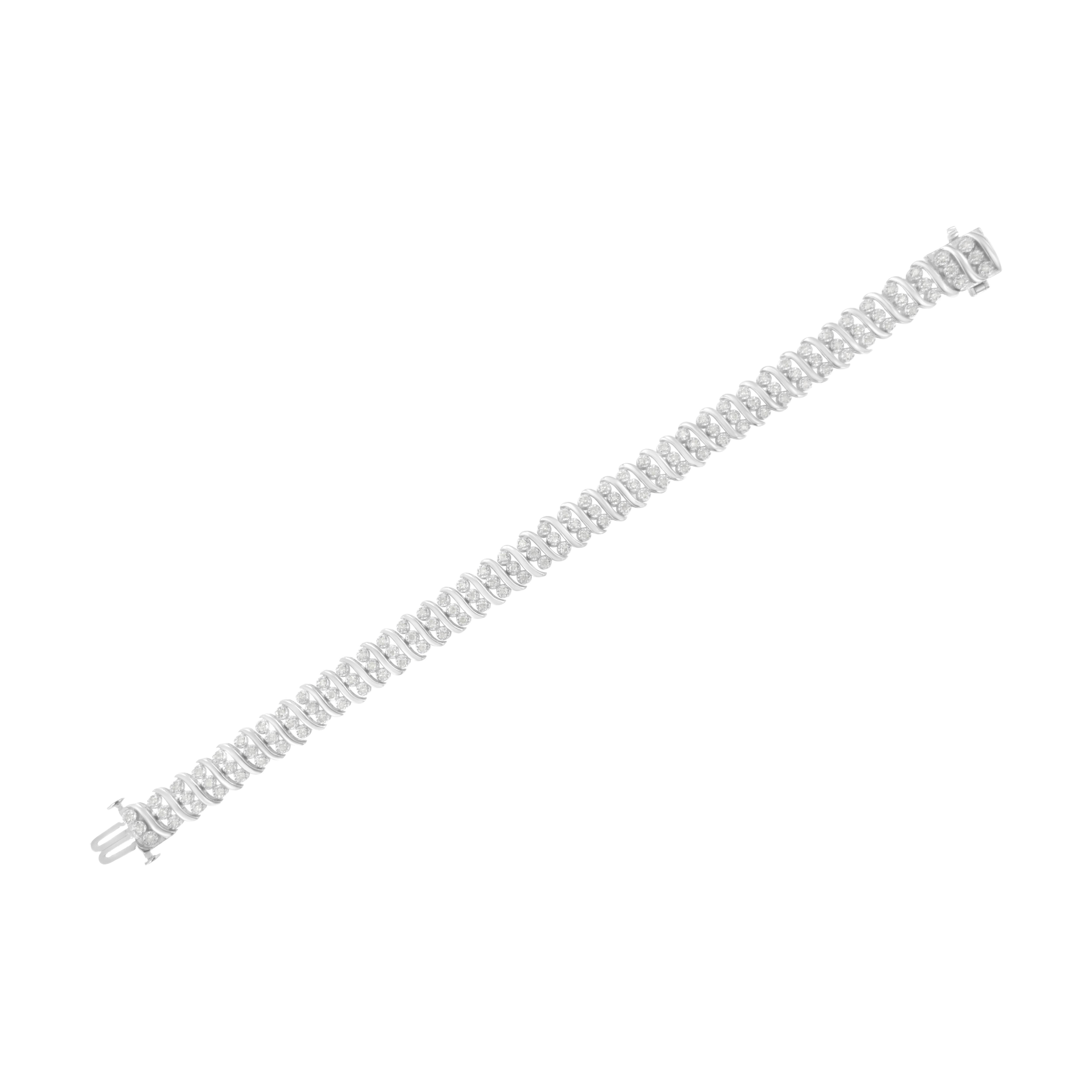Women's .925 Sterling Silver 2.0 Carat Diamond Link Double Row Bracelet
