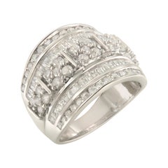 .925 Sterling Silver 2.0 Carat Diamond Multi-Row Tapered Cocktail Fashion Ring
