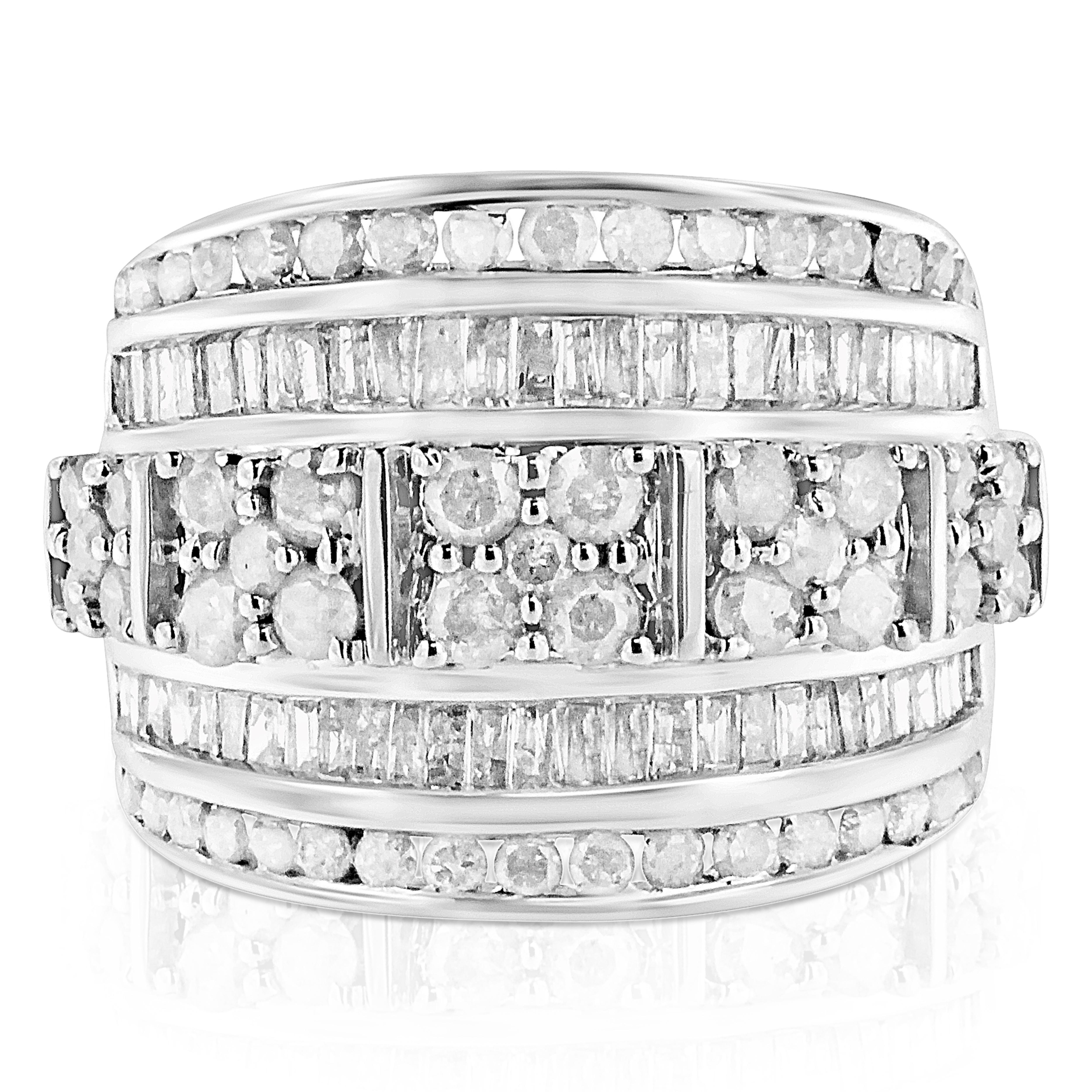 Modern .925 Sterling Silver 2.0 Carat Diamond Multi-Row Tapered Cocktail Fashion Ring For Sale