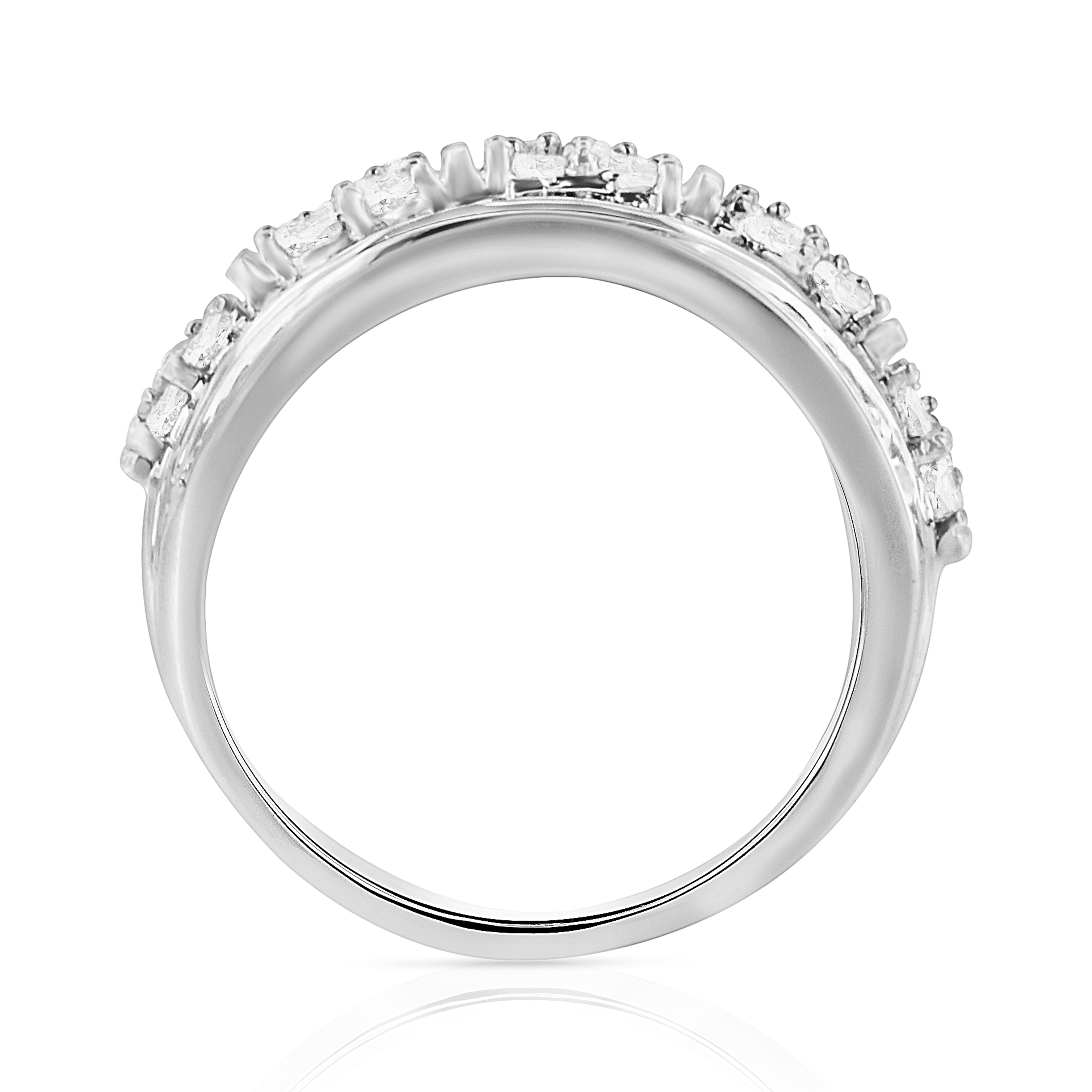 Round Cut .925 Sterling Silver 2.0 Carat Diamond Multi-Row Tapered Cocktail Fashion Ring For Sale