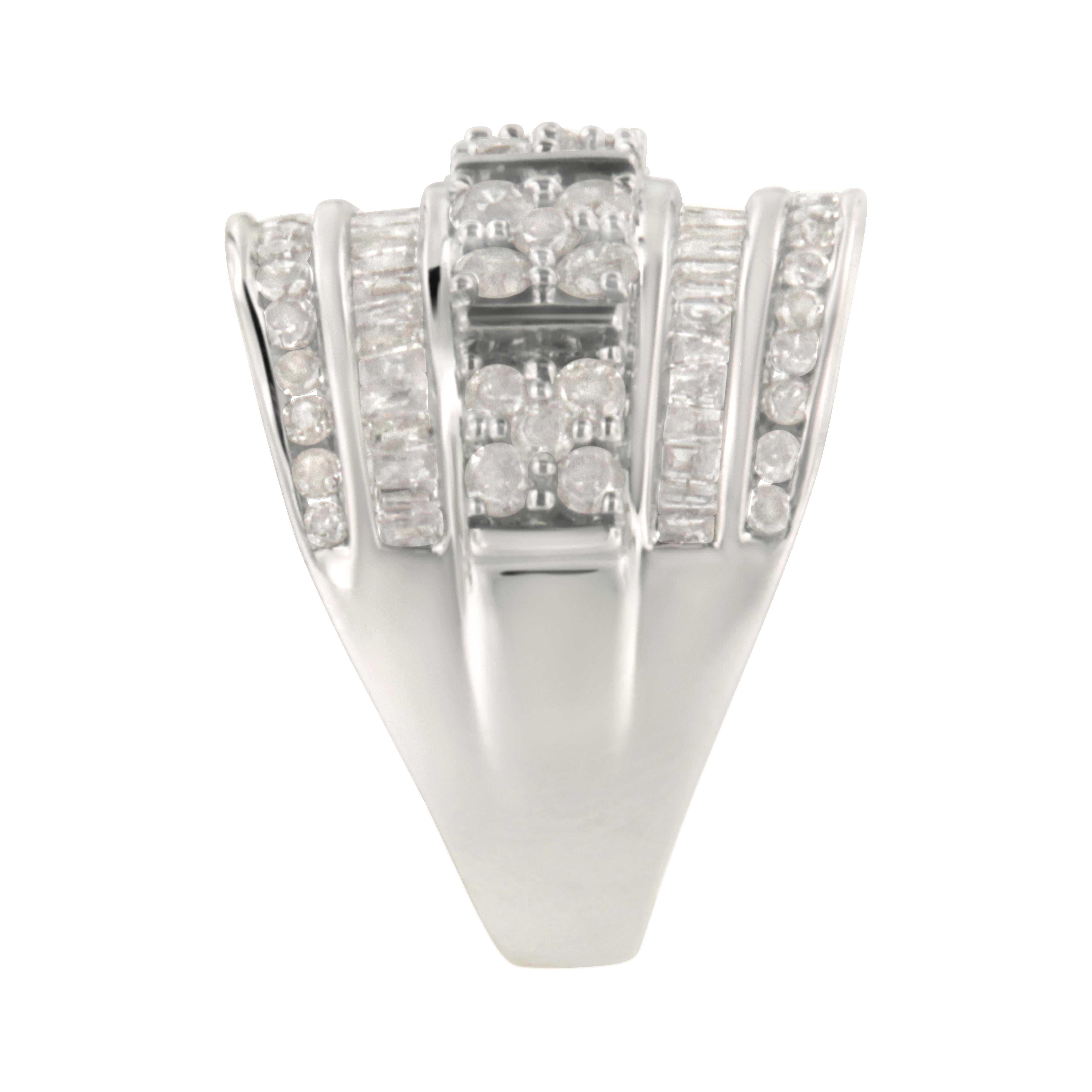 For Sale:  .925 Sterling Silver 2.0 Carat Diamond Multi-Row Tapered Cocktail Fashion Ring 5
