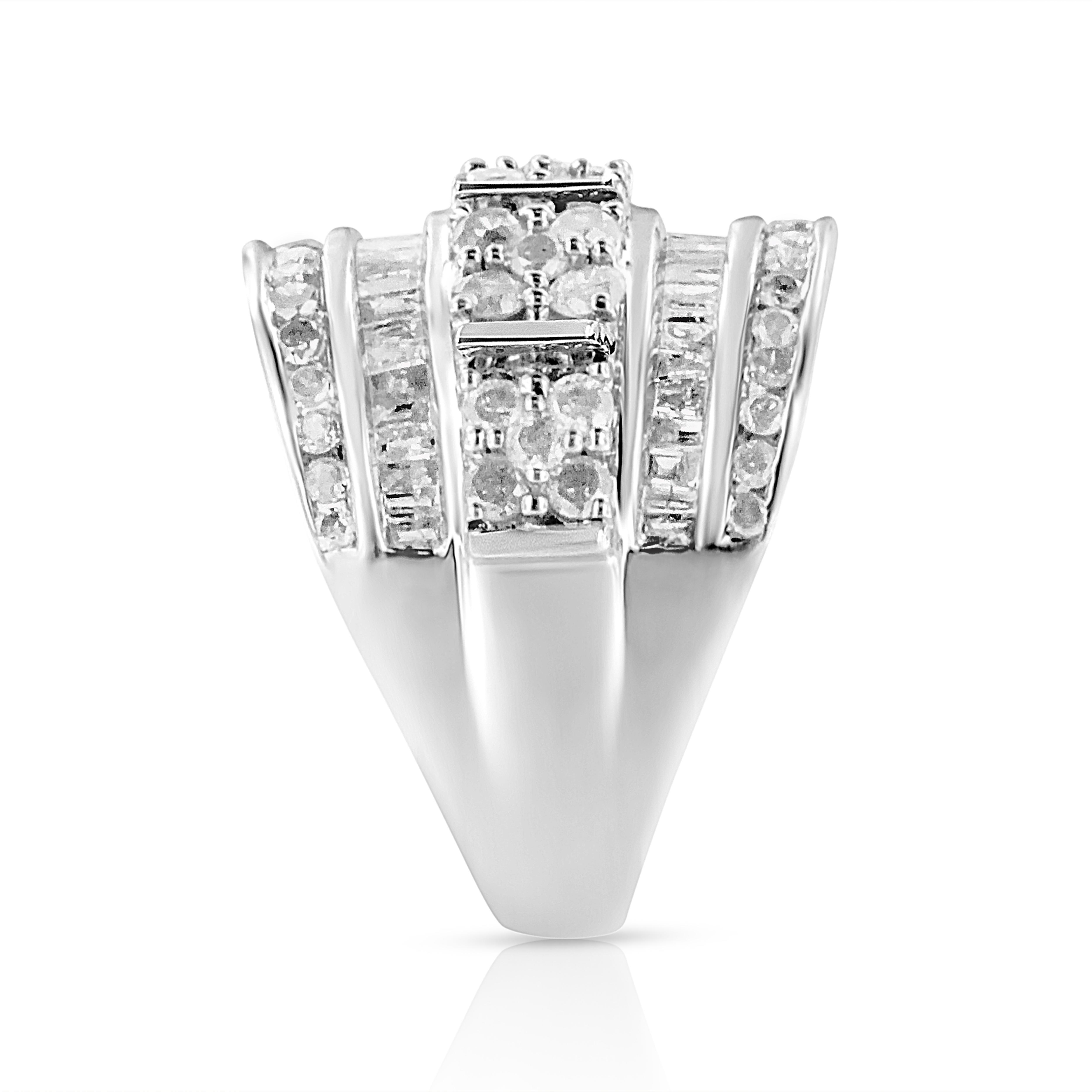 .925 Sterling Silver 2.0 Carat Diamond Multi-Row Tapered Cocktail Fashion Ring In New Condition For Sale In New York, NY