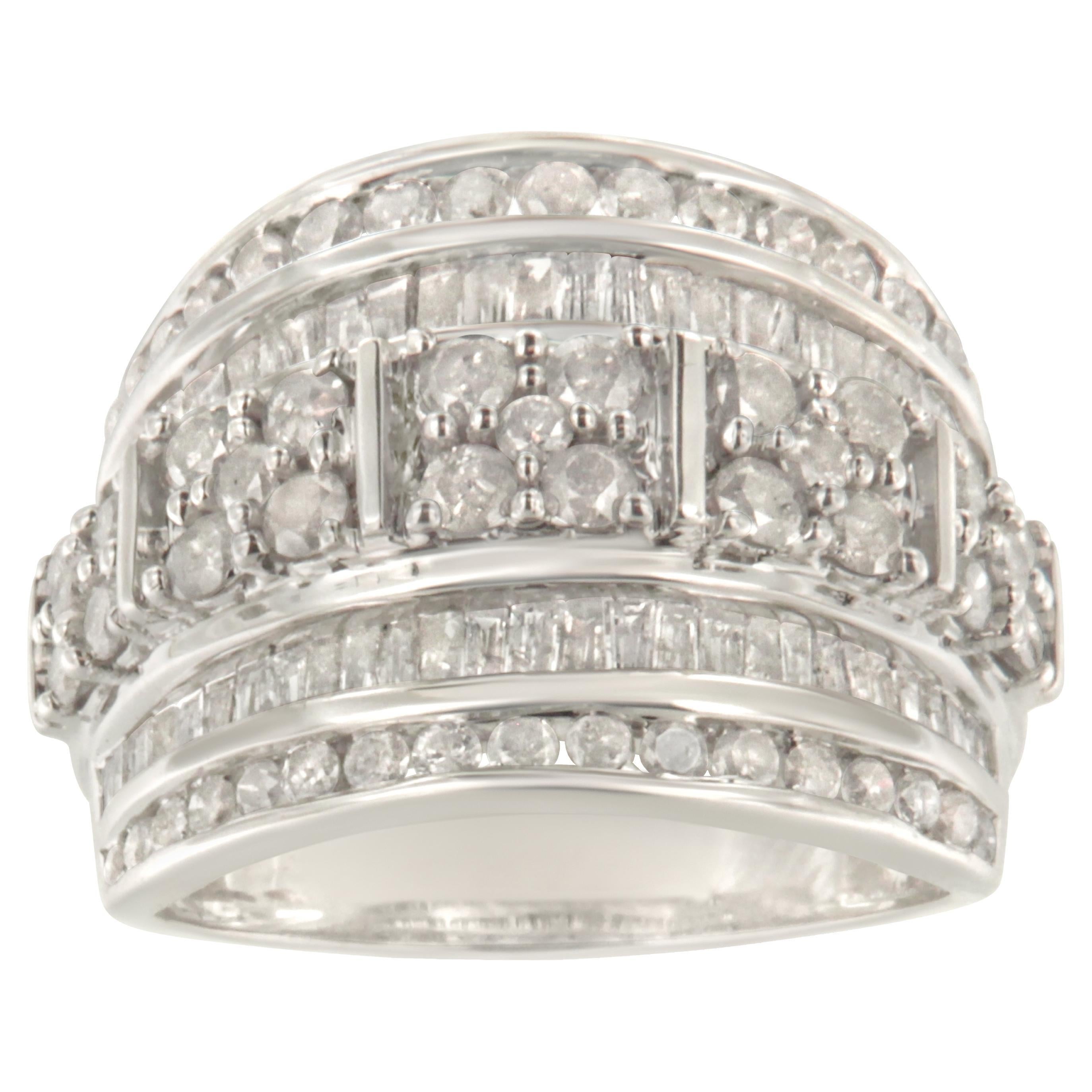 .925 Sterling Silver 2.0 Carat Diamond Multi-Row Tapered Cocktail Fashion Ring