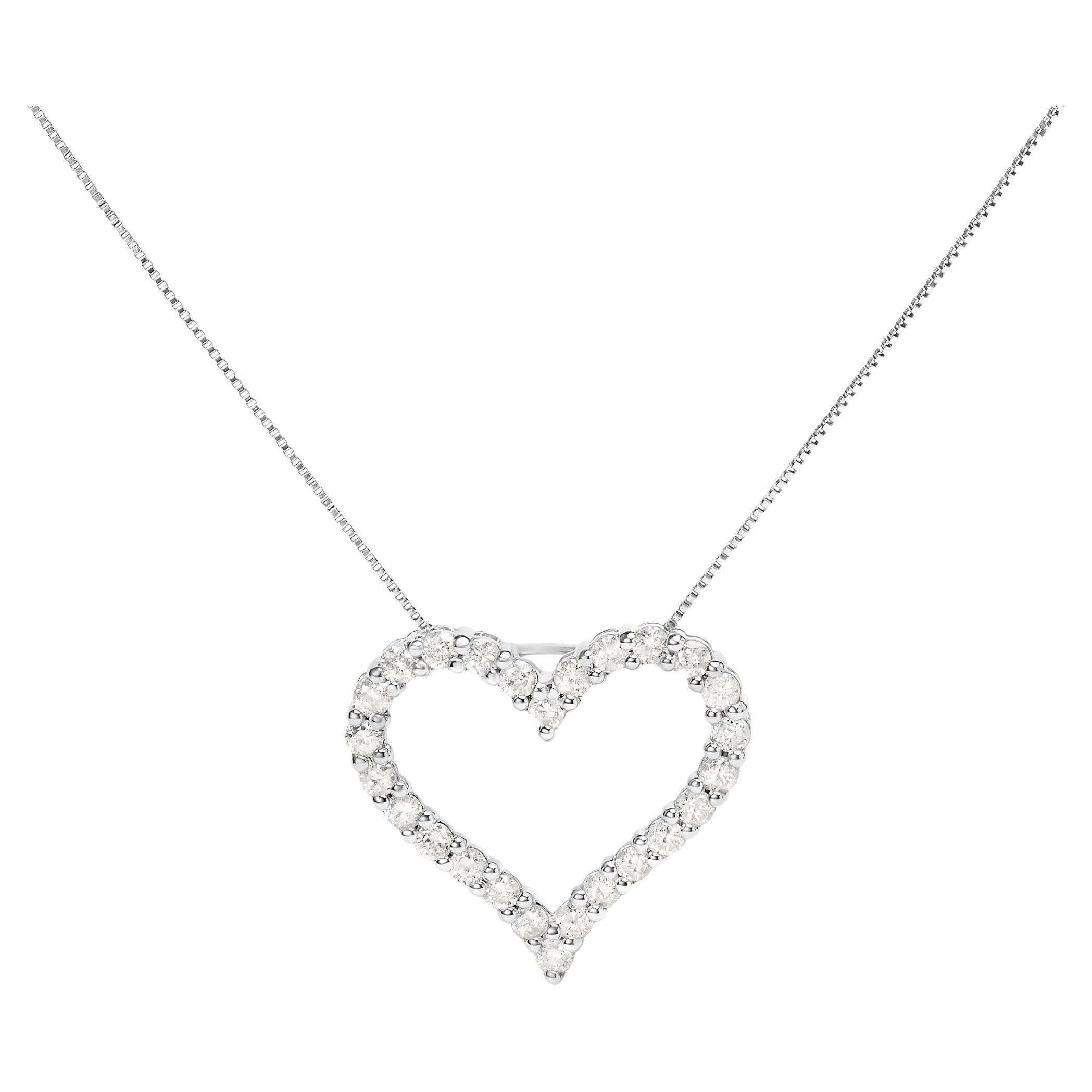 .925 Sterling Silver 2.0 Carat Diamond Open Heart 18" Pendant Necklace