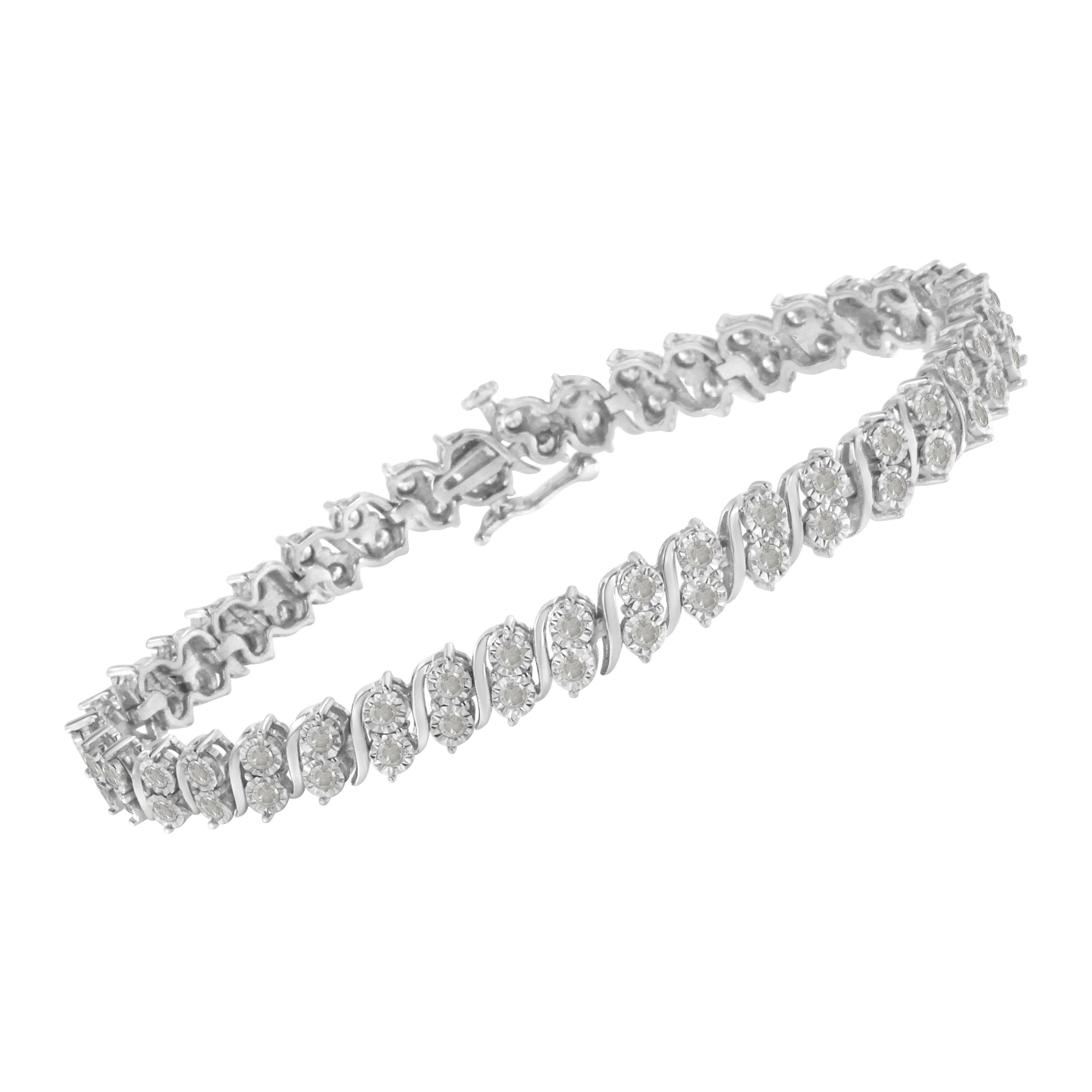 .925 Sterling Silber 2,0 Karat Diamant S- Glieder-Tennisarmband (Zeitgenössisch) im Angebot