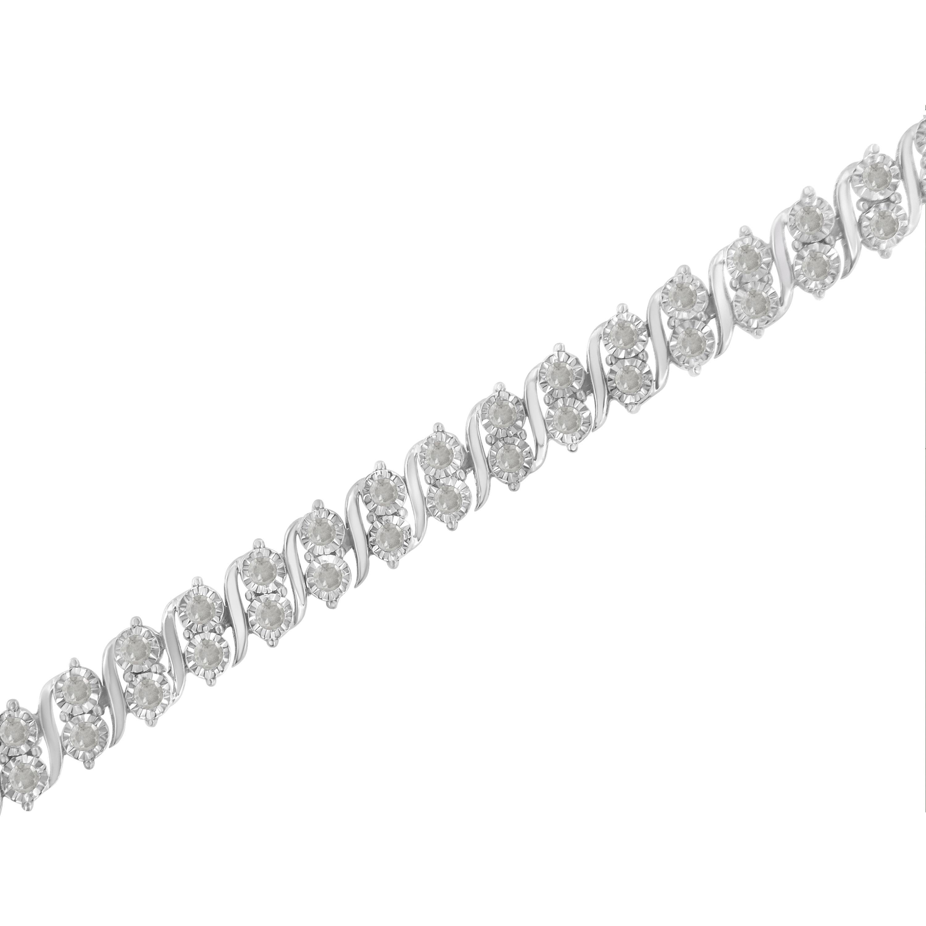 .925 Sterling Silber 2,0 Karat Diamant S- Glieder-Tennisarmband (Rundschliff) im Angebot