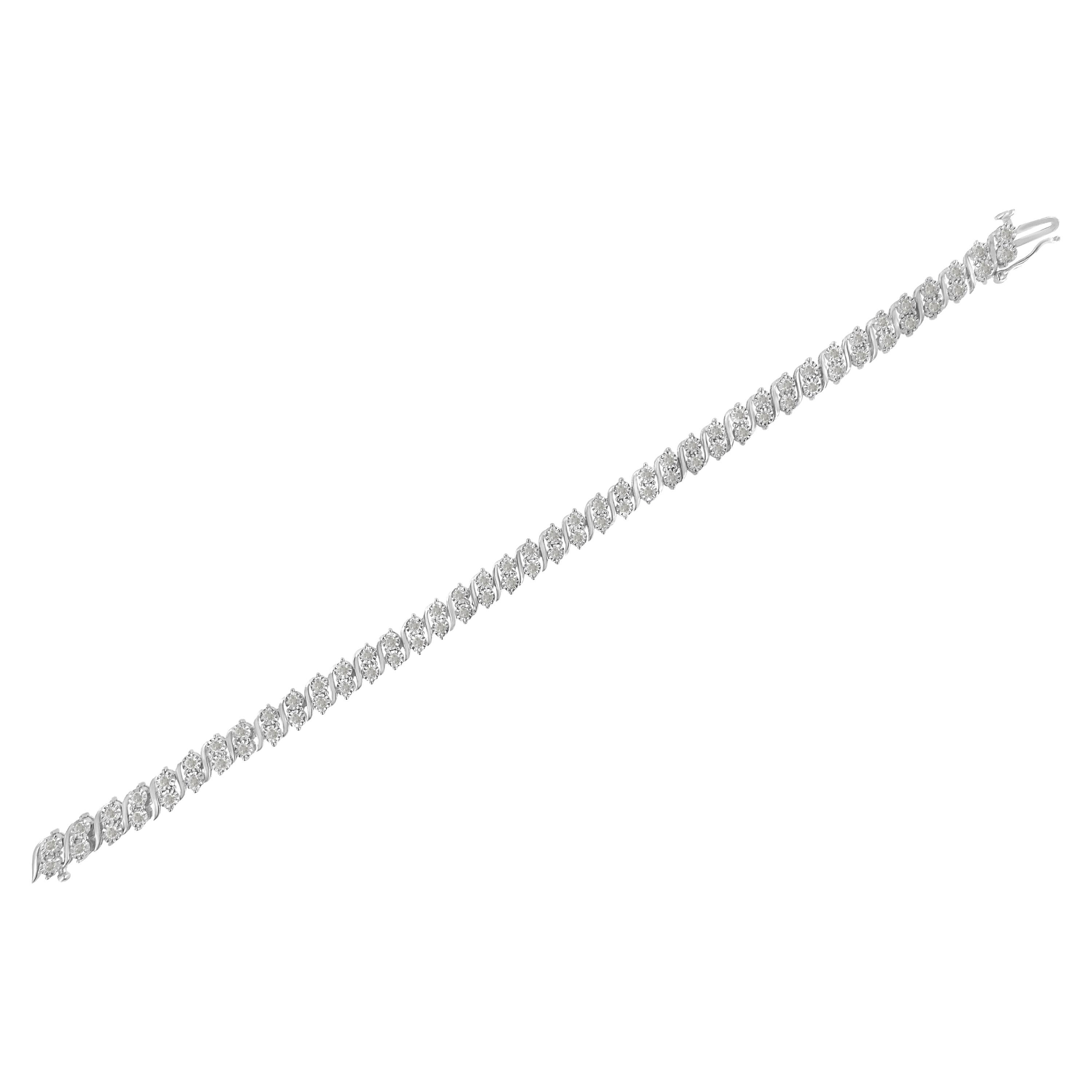 Round Cut .925 Sterling Silver 2.0 Carat Diamond S- Link Tennis Bracelet For Sale