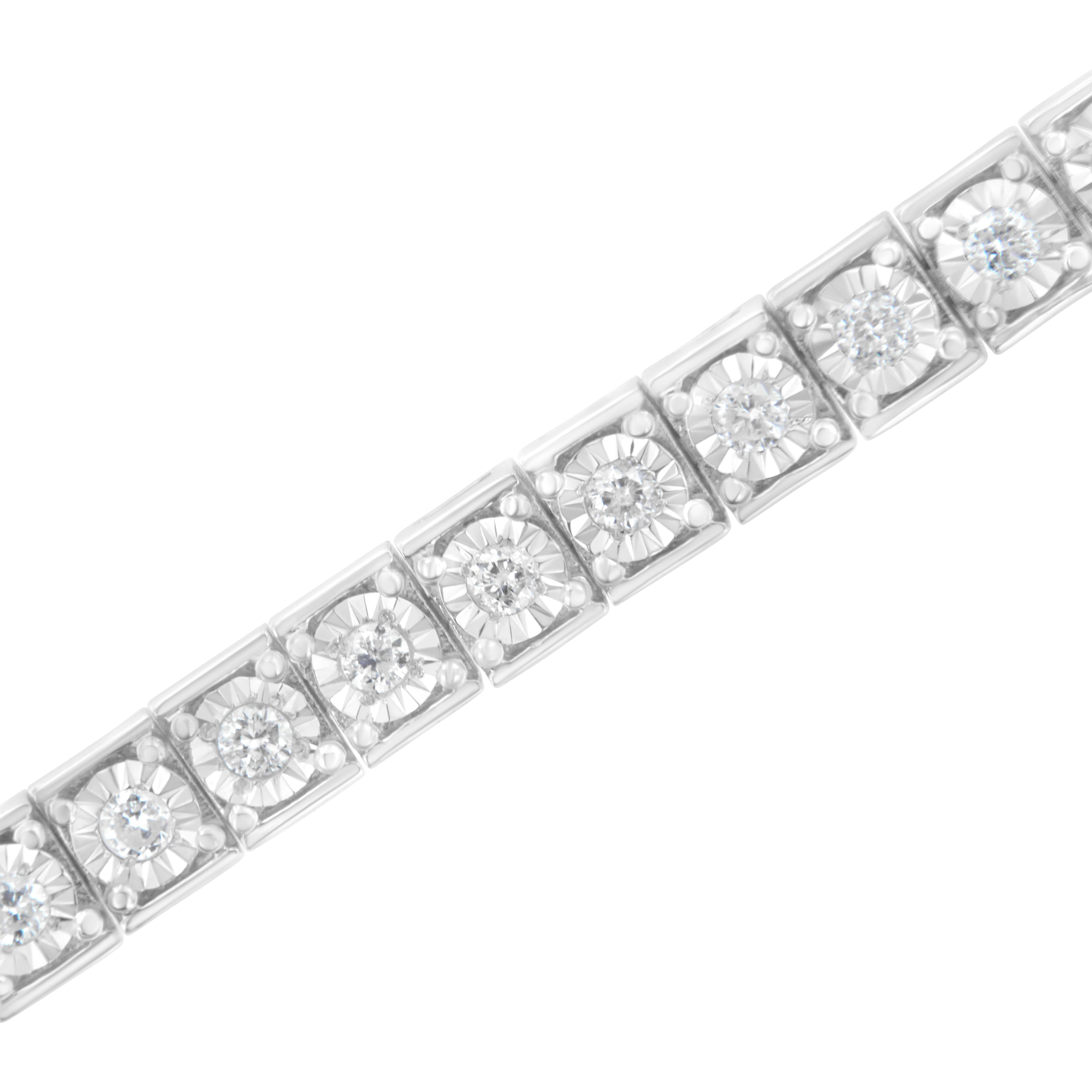 Round Cut .925 Sterling Silver 2.0 Carat Diamond Square Frame Miracle-Set Tennis Bracelet For Sale