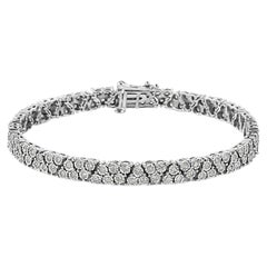 .925 Sterling Silver 2.0 Carat Diamond Trio Link Multi Row Tennis Bracelet