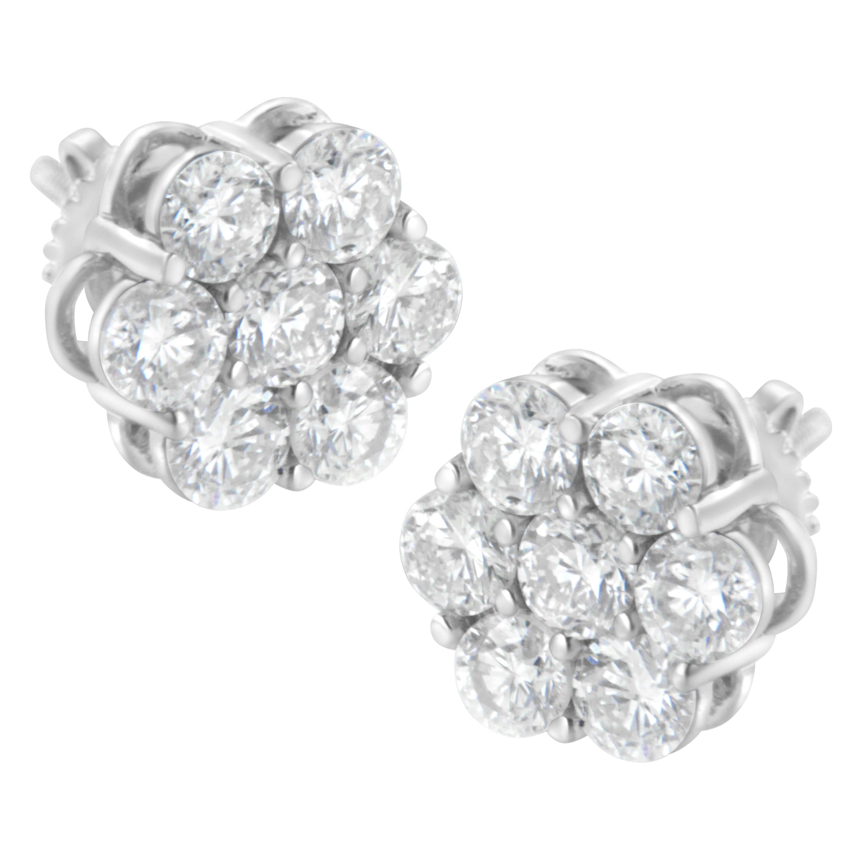 .925 Sterling Silver 2.0 Carat Floral Composite 7 Stone Diamond Stud Earring For Sale
