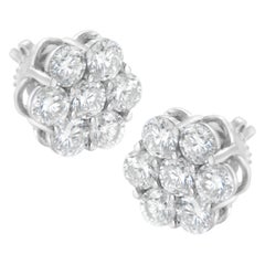 .925 Sterling Silver 2.0 Carat Floral Composite 7 Stone Diamond Stud Earring