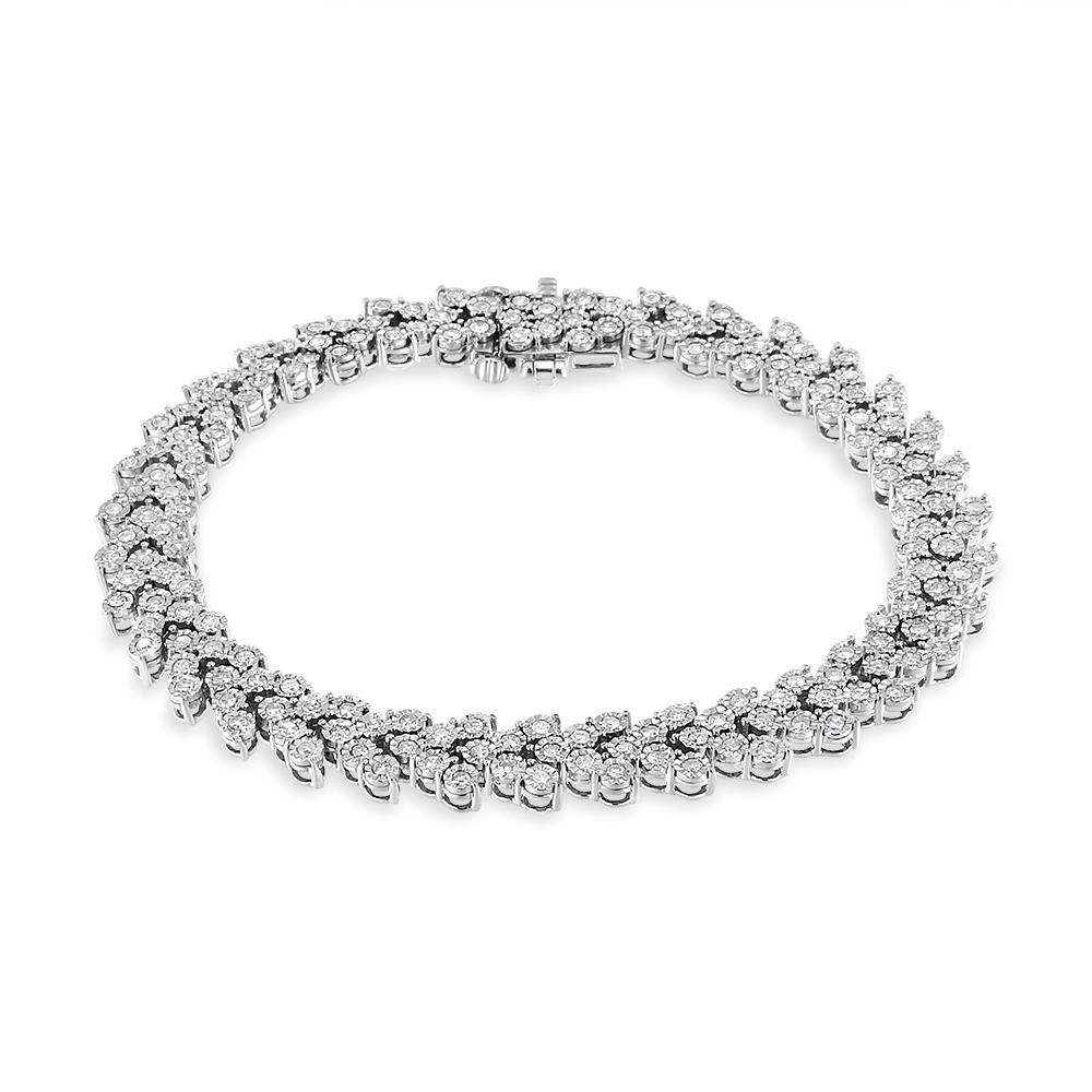 .925 Sterling Silber 2,0 Karat Miracle Set Diamant Lorbeerkranz Gliederarmband (Rundschliff) im Angebot