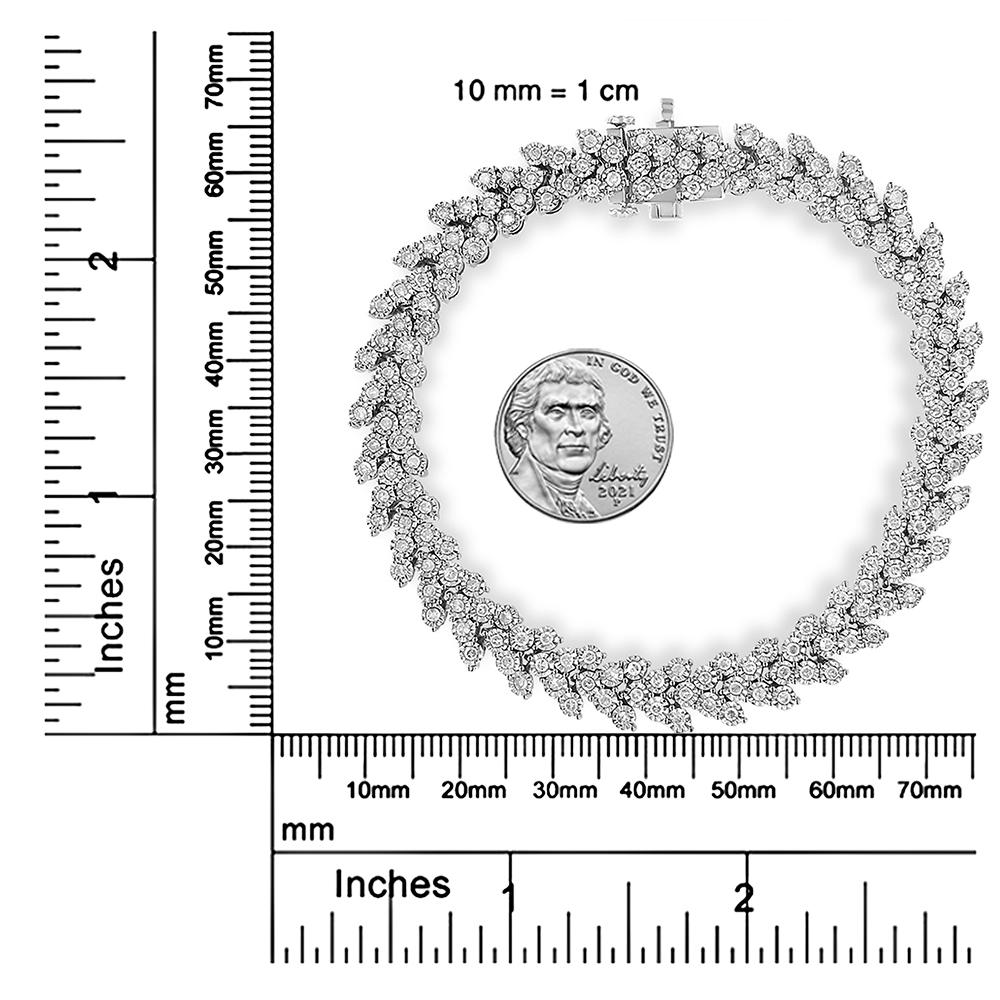 Round Cut .925 Sterling Silver 2.0 Carat Miracle Set Diamond Laurel Wreath Link Bracelet For Sale