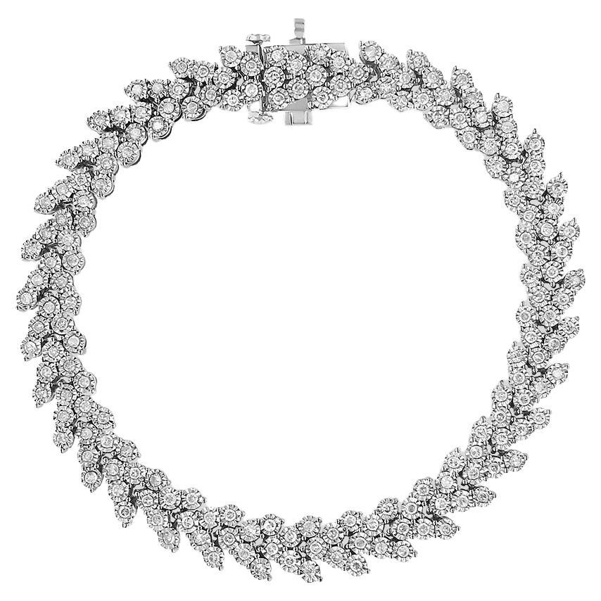 .925 Sterling Silver 2.0 Carat Miracle Set Diamond Laurel Wreath Link Bracelet For Sale